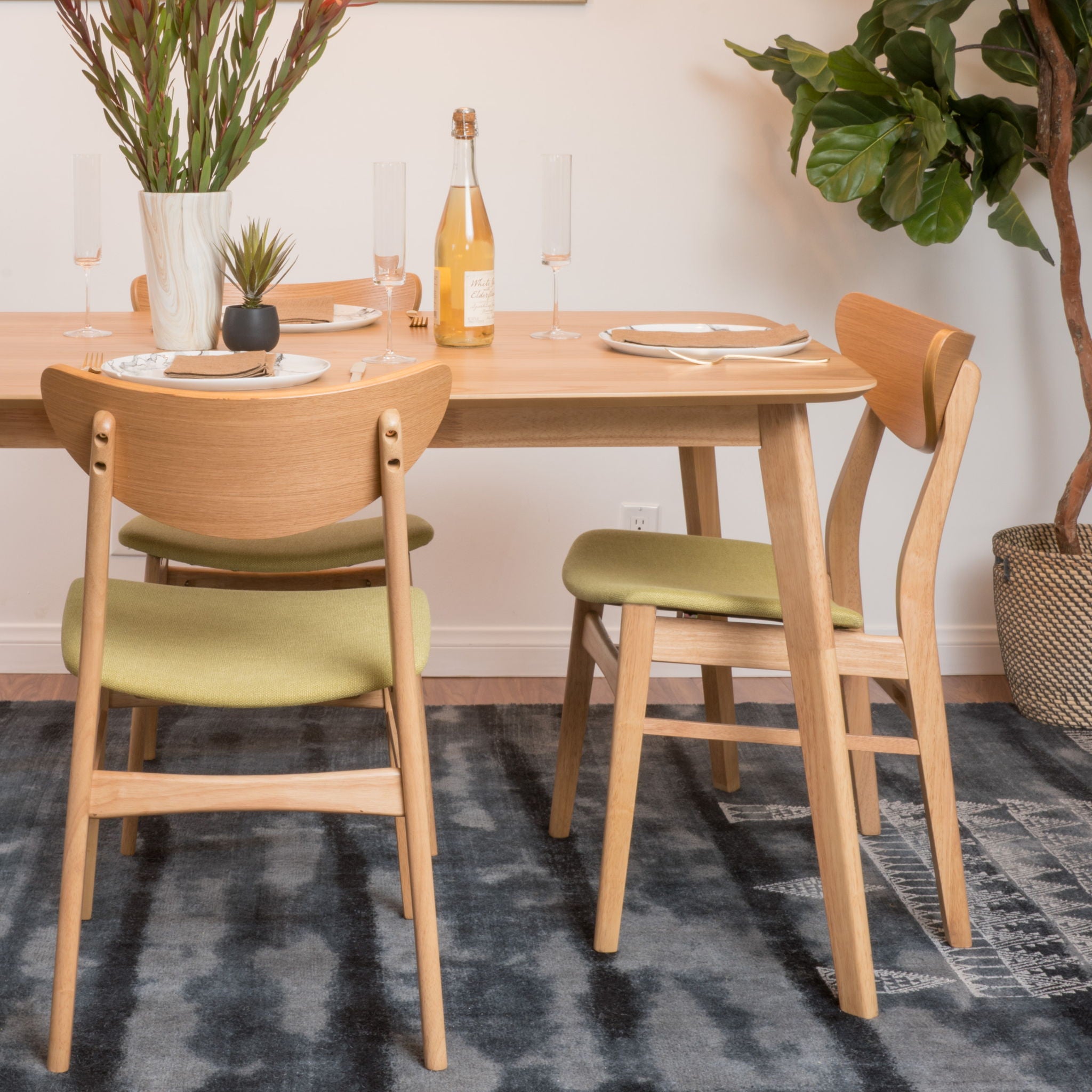 Contemporary Fabric Dining Chair With Wood And Sleek Design - Green