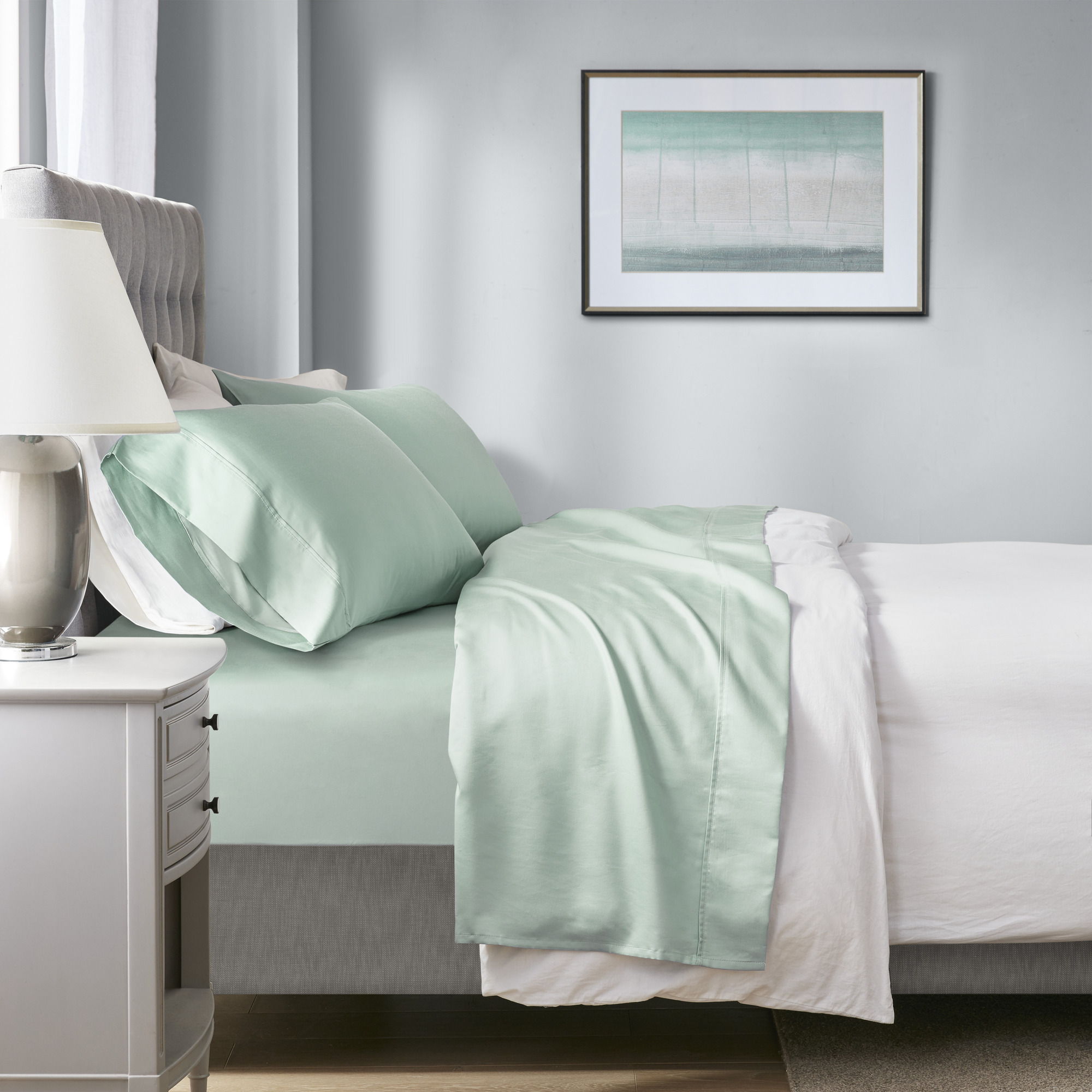 1000 Thread Count - HeiQ Smart Temperature Cotton Blend 4-Piece Sheet Set - Seafoam