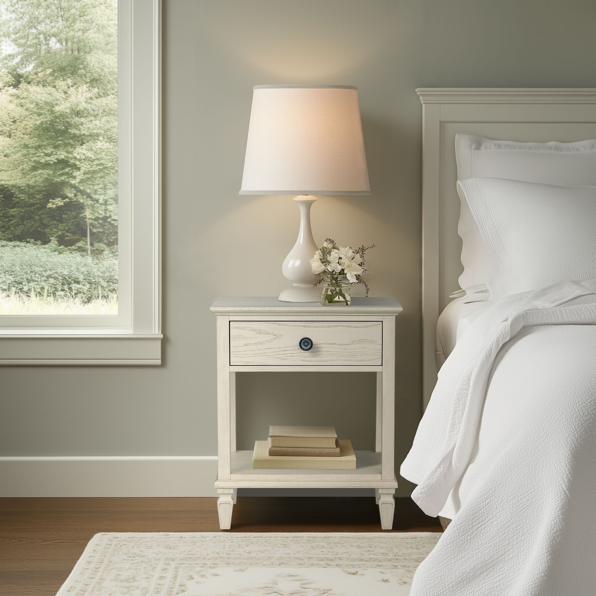 Victoria - One-Drawer Bedside Table With Shelf - Antique Cream
