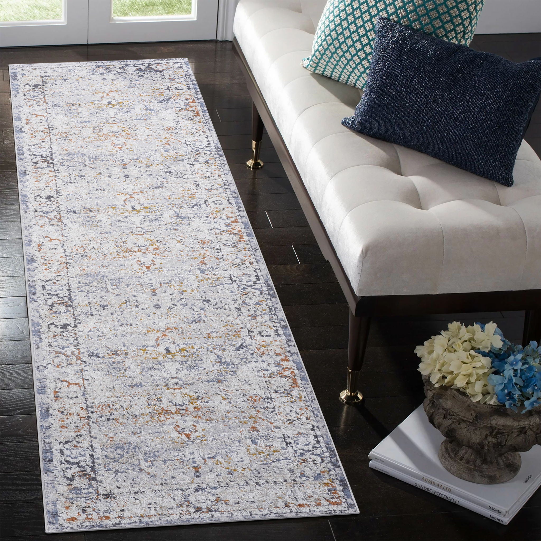 Payas - 2' X 8' Traditional Runner Rug - Ivory / Gray