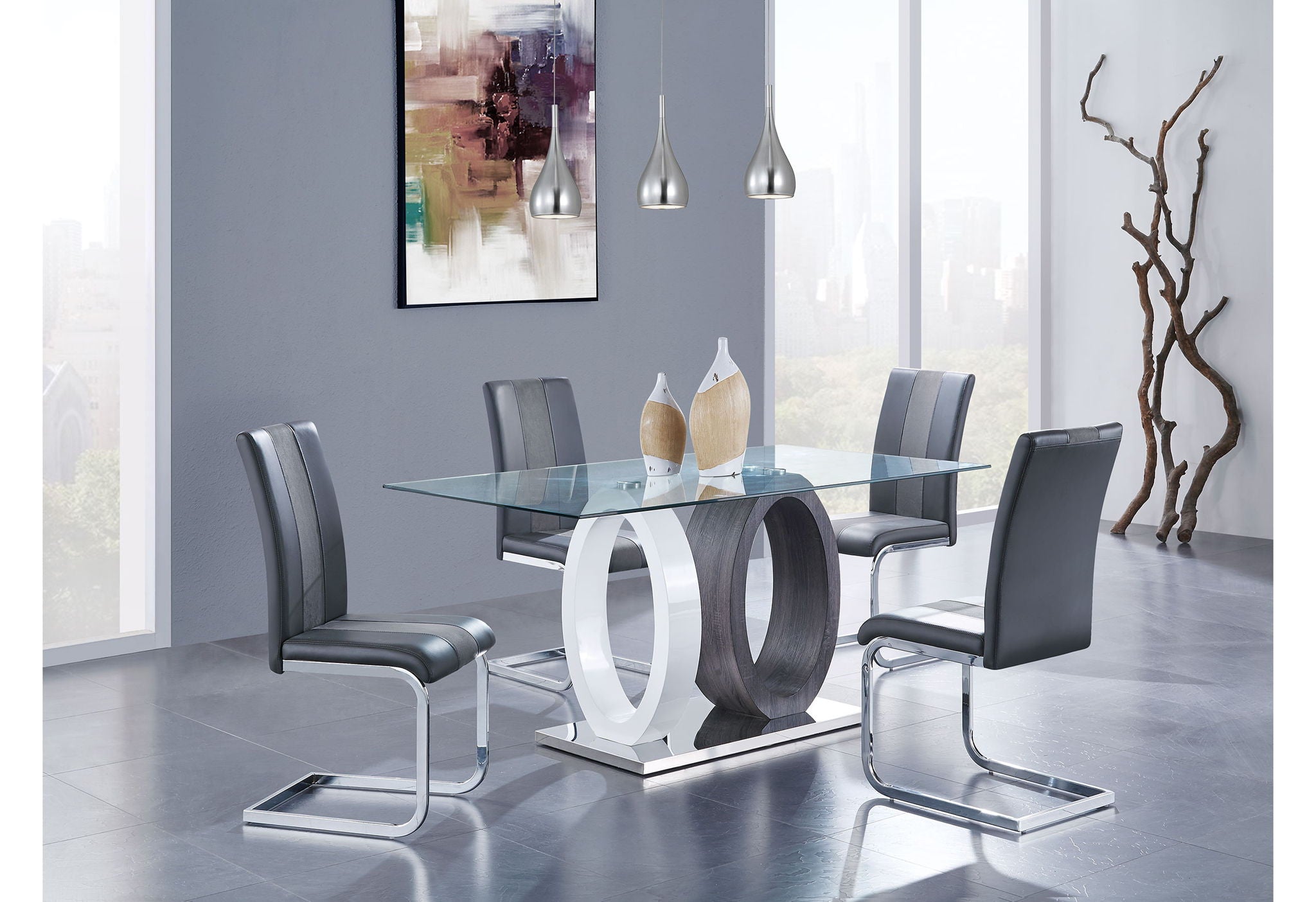 D1628 - 5 Piece Dining Room Set (D1628 Dining Table And 4 D915 Dining Chairs) - Gray
