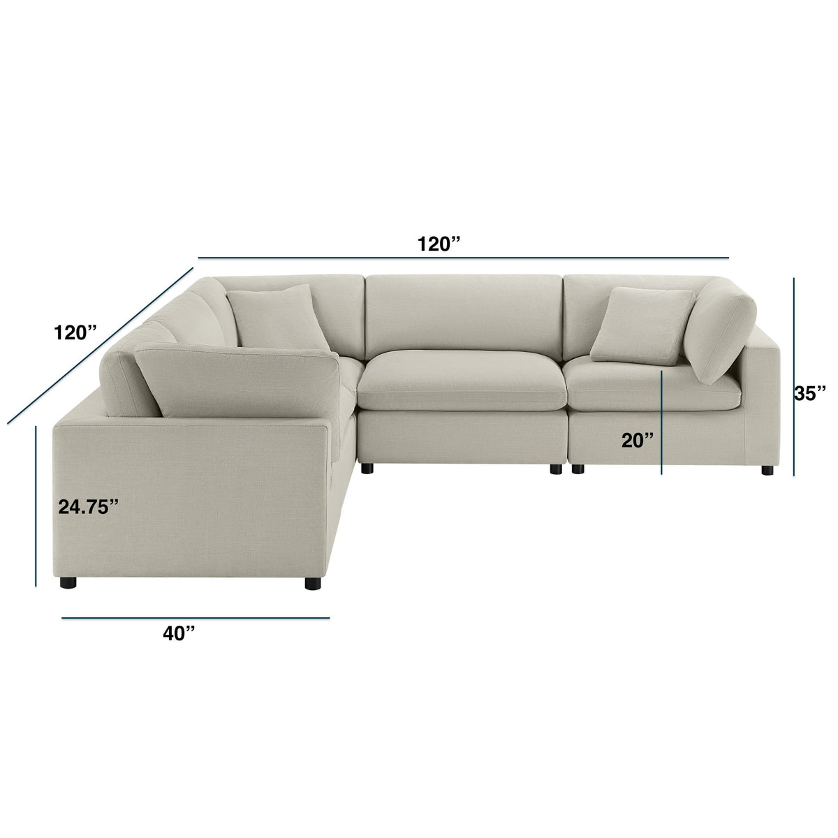 Cassandra - Modular 5 Piece Sectional