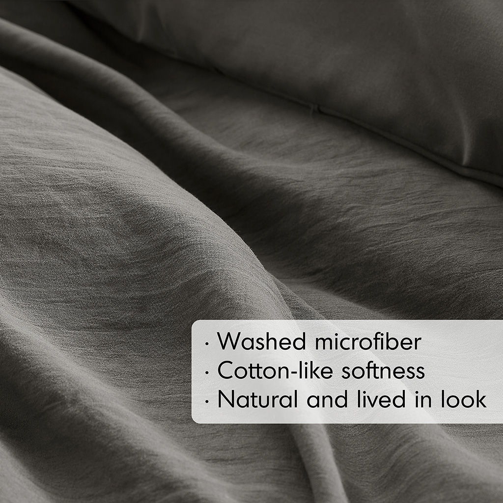 Porter - Full Soft Washed Pleated Duvet Cover Set - Gray