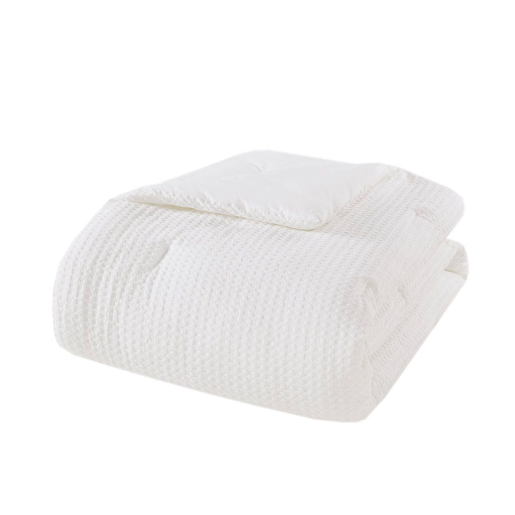 Mina - King/California King Waffle Weave Textured Comforter Set - White
