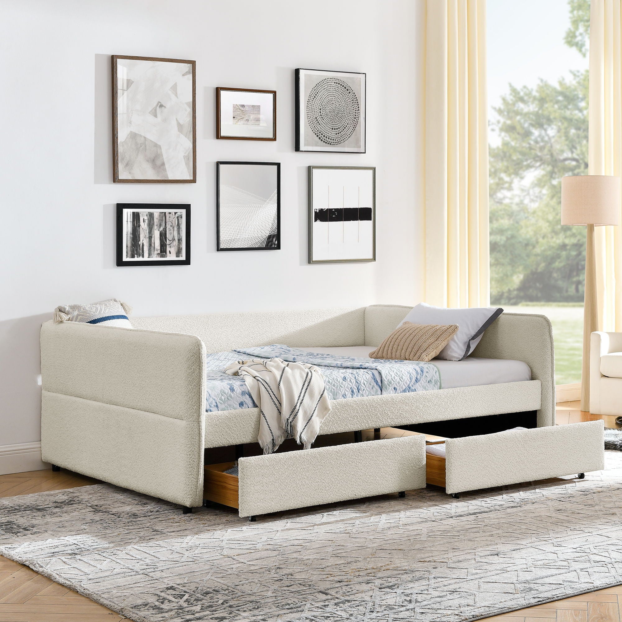 Upholstered Daybed & 2 Drawers