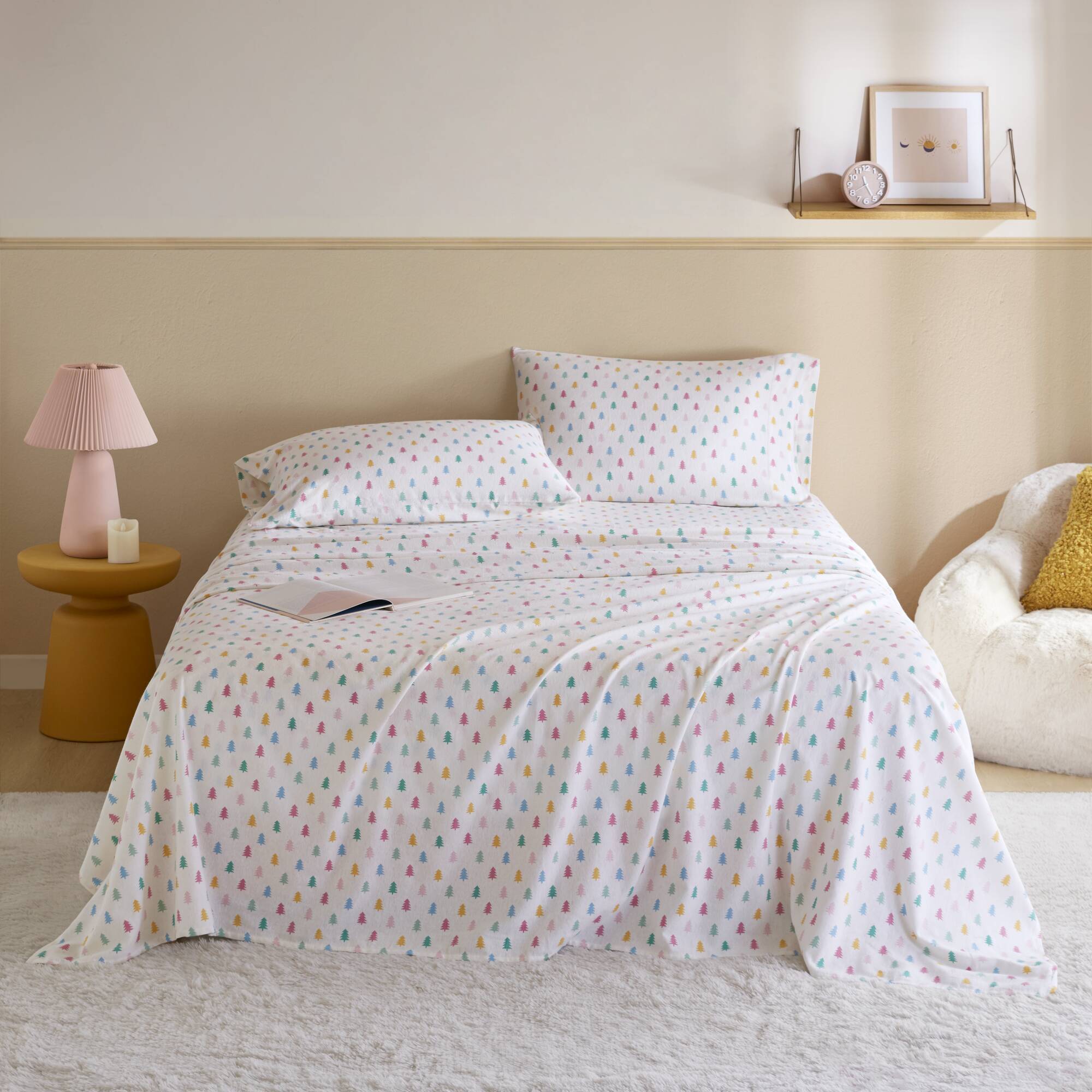 Cozy Soft - Full 100% Flannel Pigment Printed Sheet Set - Tree Block