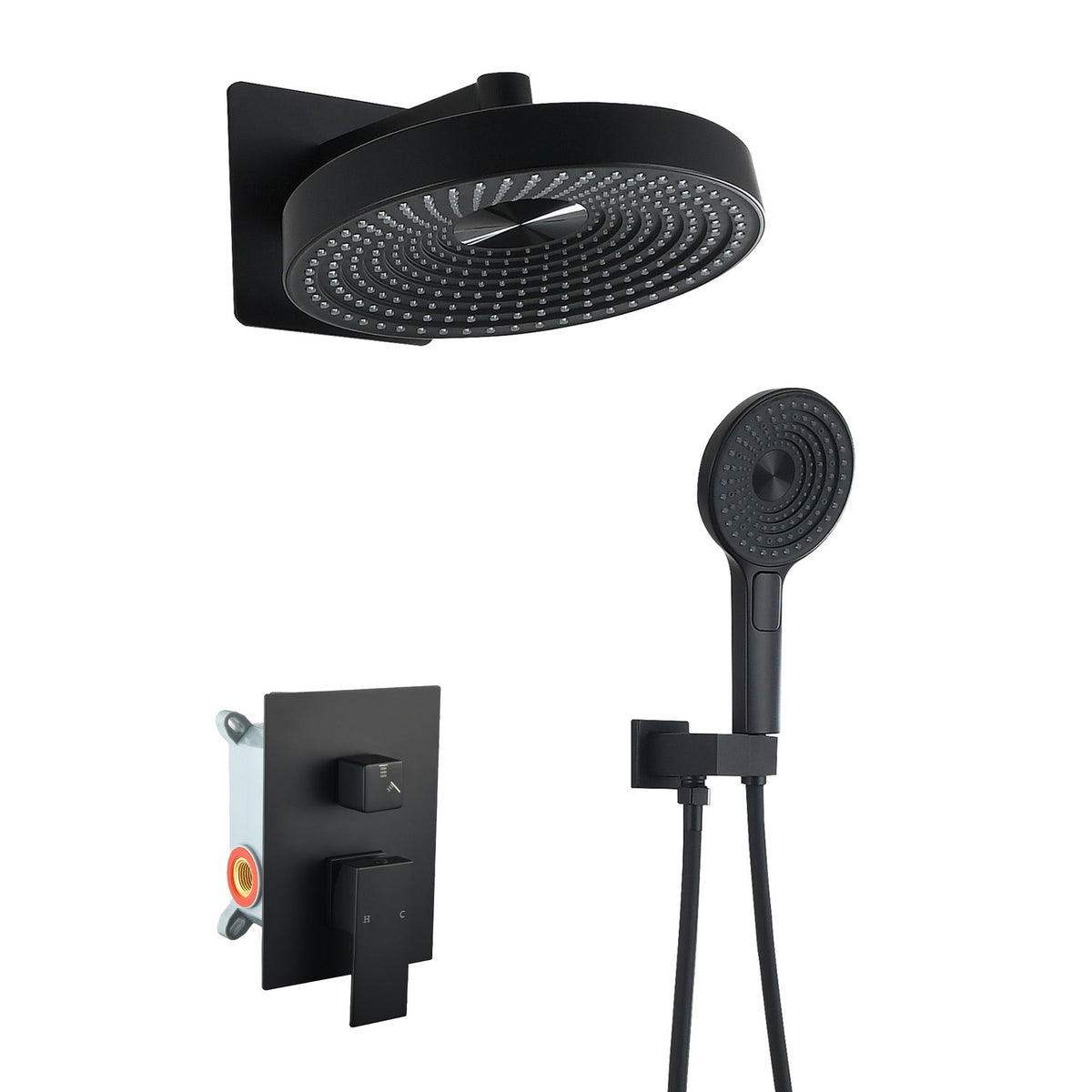 Concealed Shower System 2 Function Set With Control Valve - Matte Black
