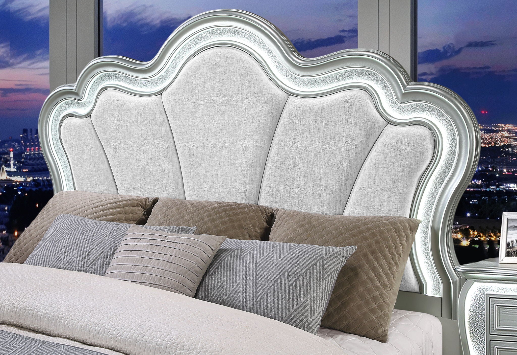 Aria - Queen Bed Headboard With LED - Silver