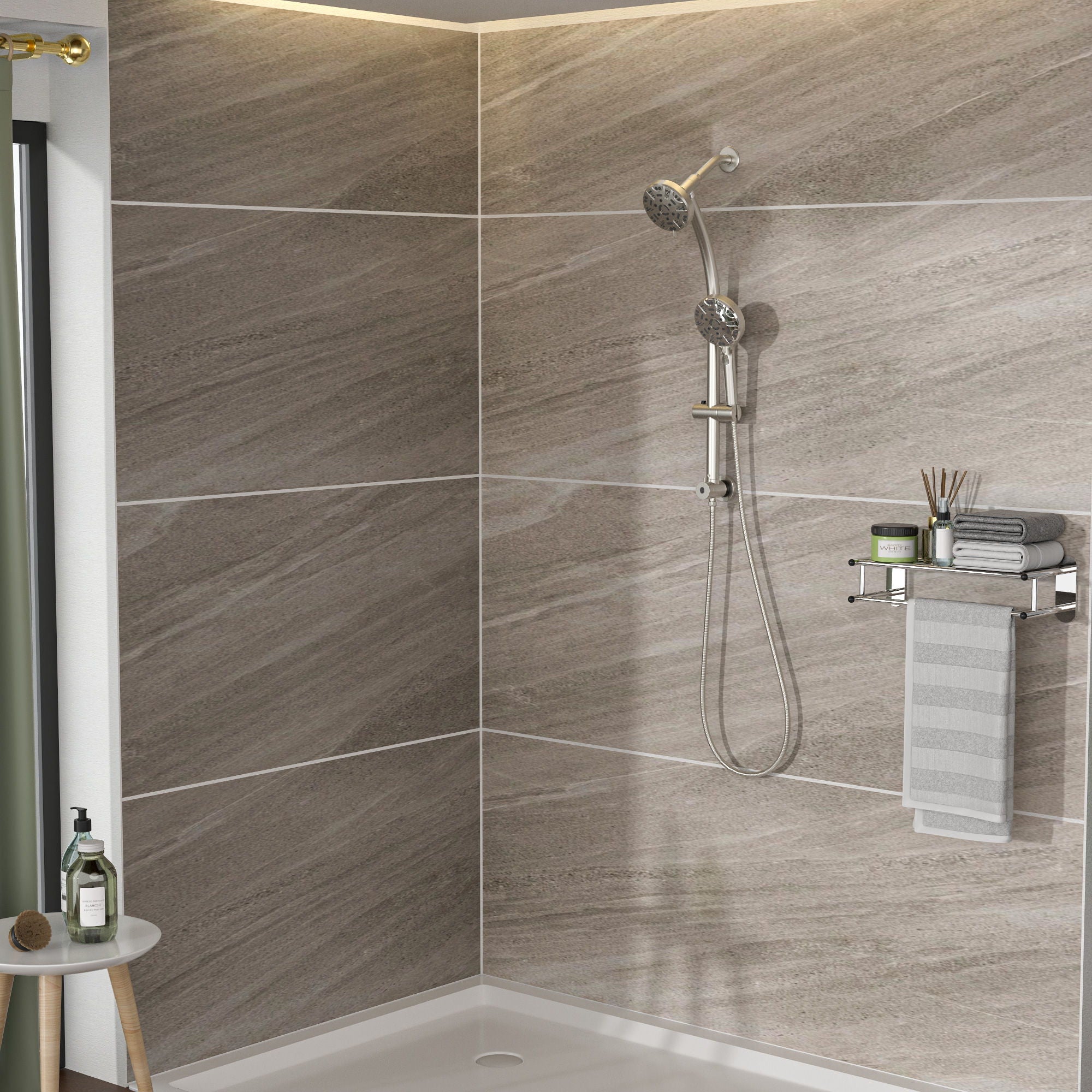 Multi Function Dual Shower Head System With 4.7" Rain Showerhead And Adjustable Slide Bar In - Brushed Nickel