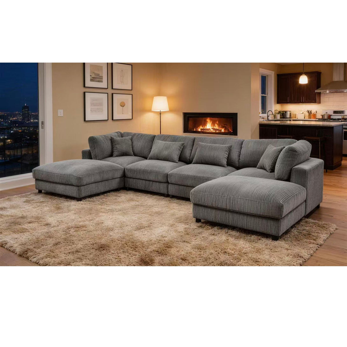 Upholstered Modular Sectional & Custom Configuration And Toss Pillows