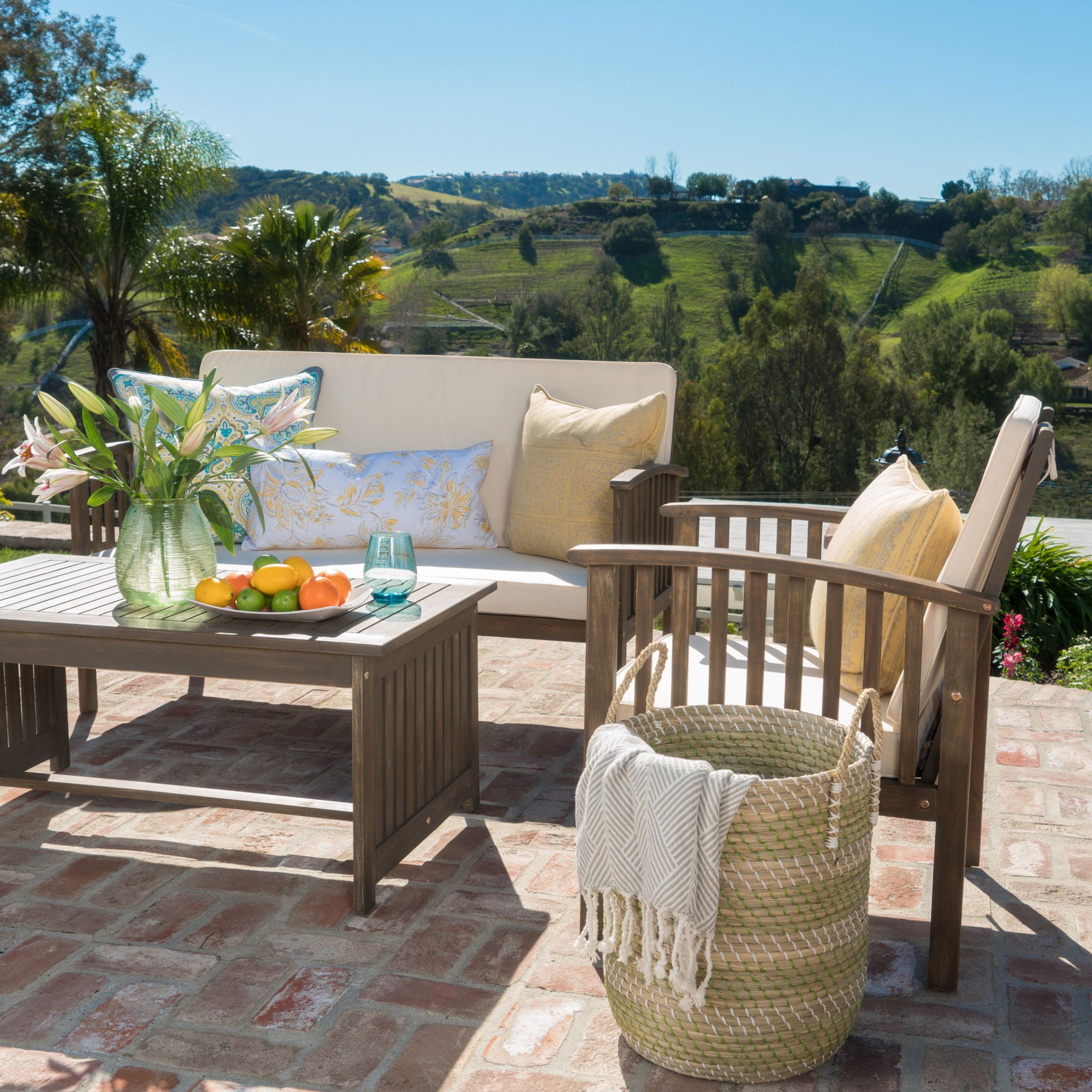 4 Piece Set Outdoor Chat Set With Water Resistant Cushions
