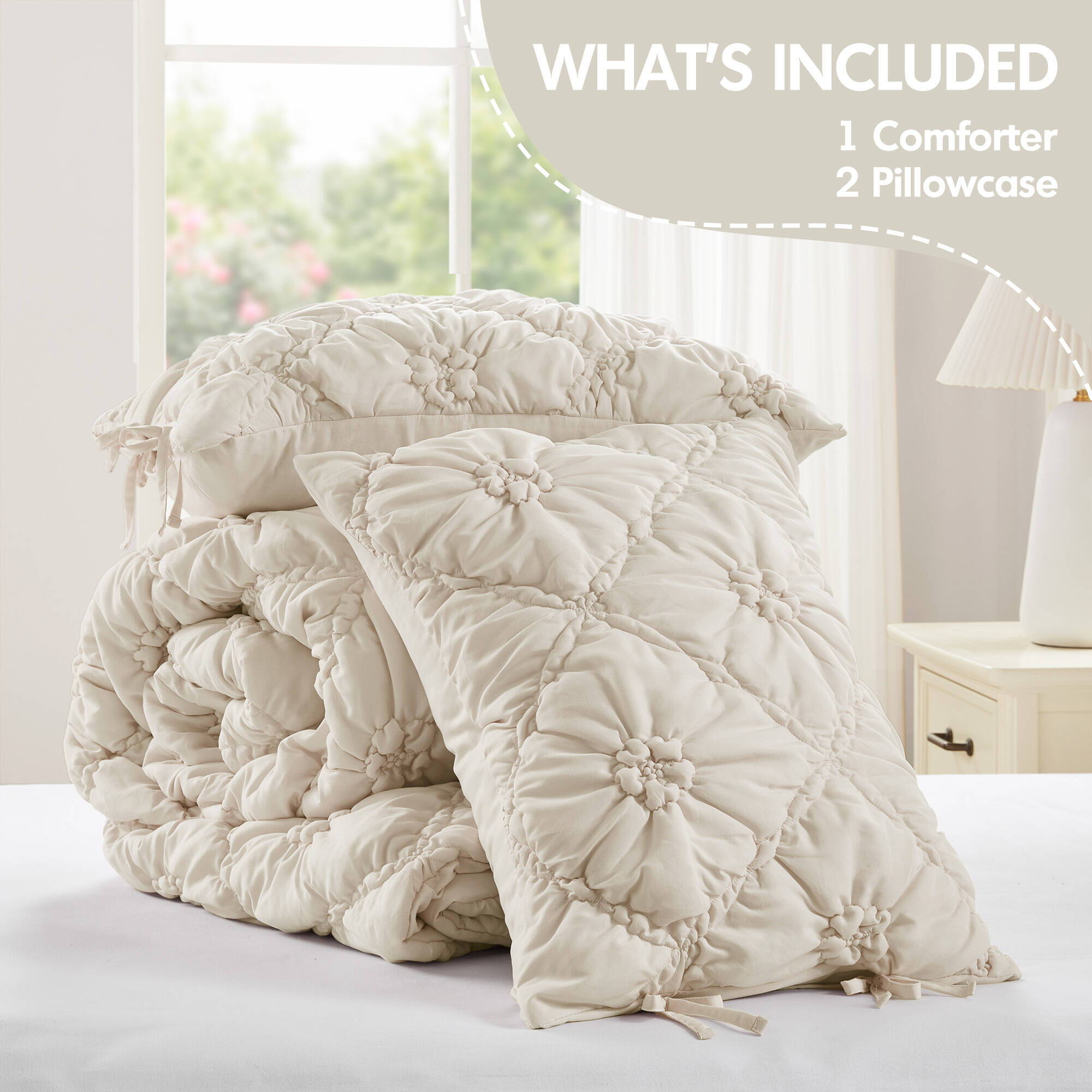 Lily - Full/Queen 3 Piece Comforter Set - Ivory