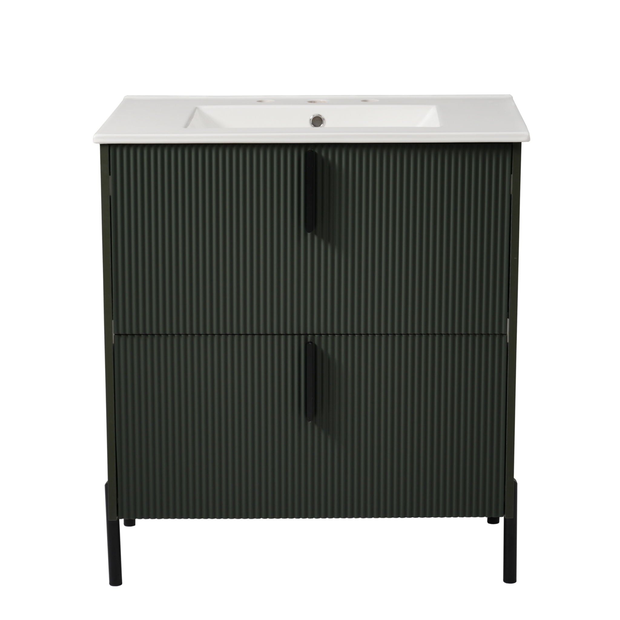 Bathroom Vanity With Ceramic Sink, Fluted Design
