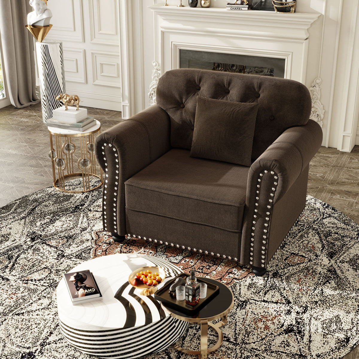 Upholstered Sofa With Nailhead Trim And Rolled Armrests