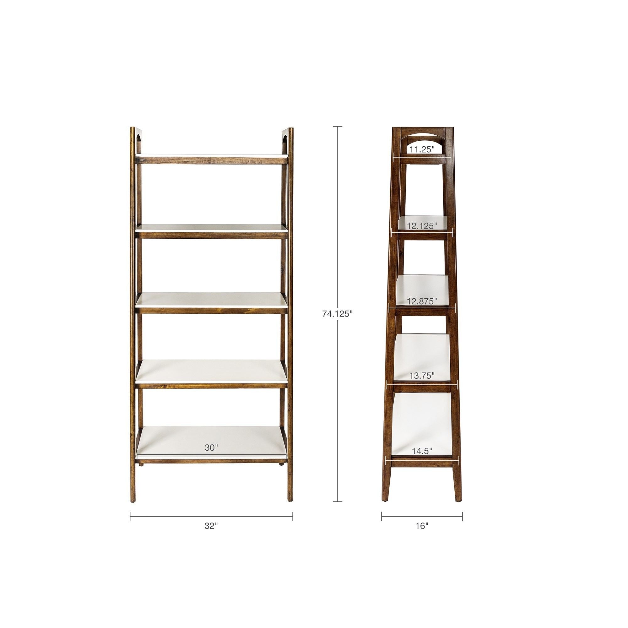 Mid - Century Design 5 Shelf Bookcase - Off White / Pecan