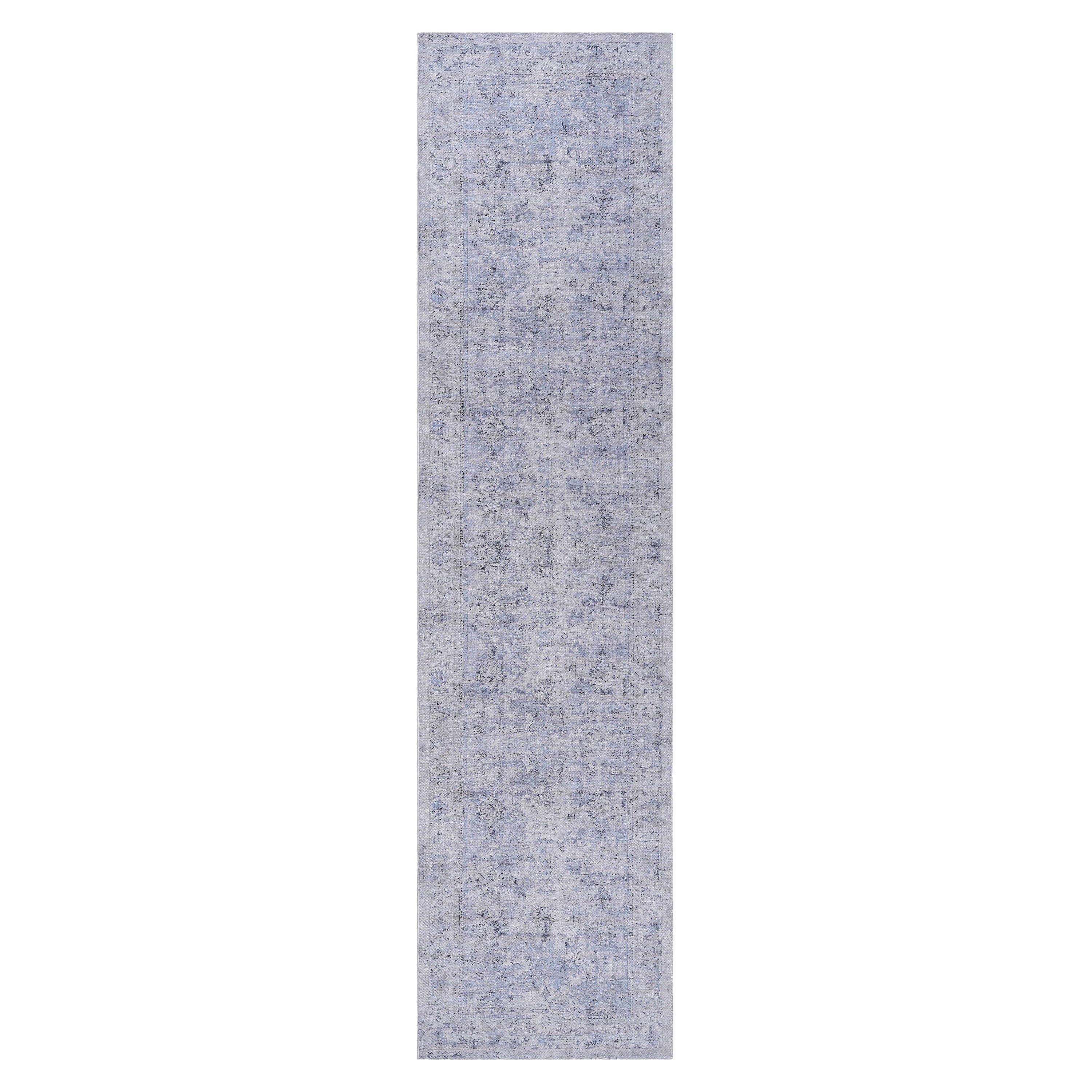 Maval - 2'6'' X 10' Washable Runner Rug - Blue / Cream