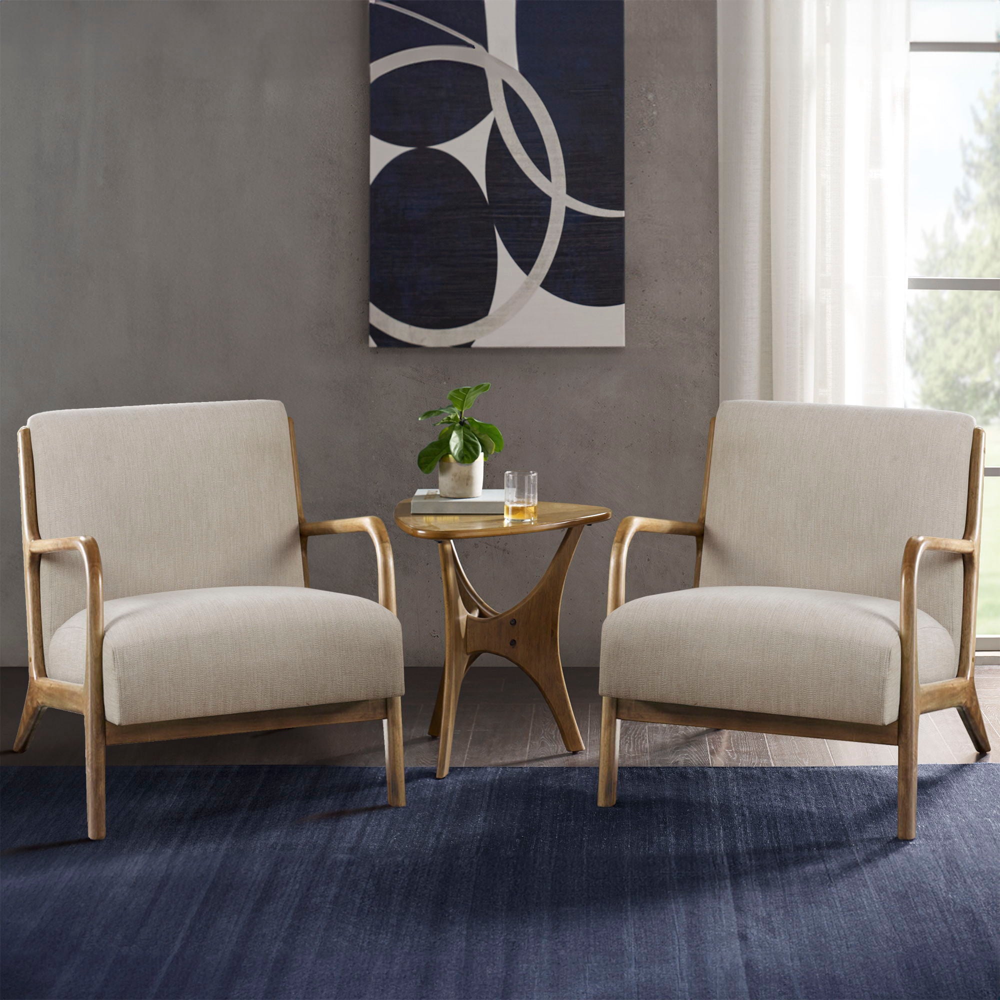 Novak - Mid-Century Modern Accent Armchair (Set of 2) - Cream