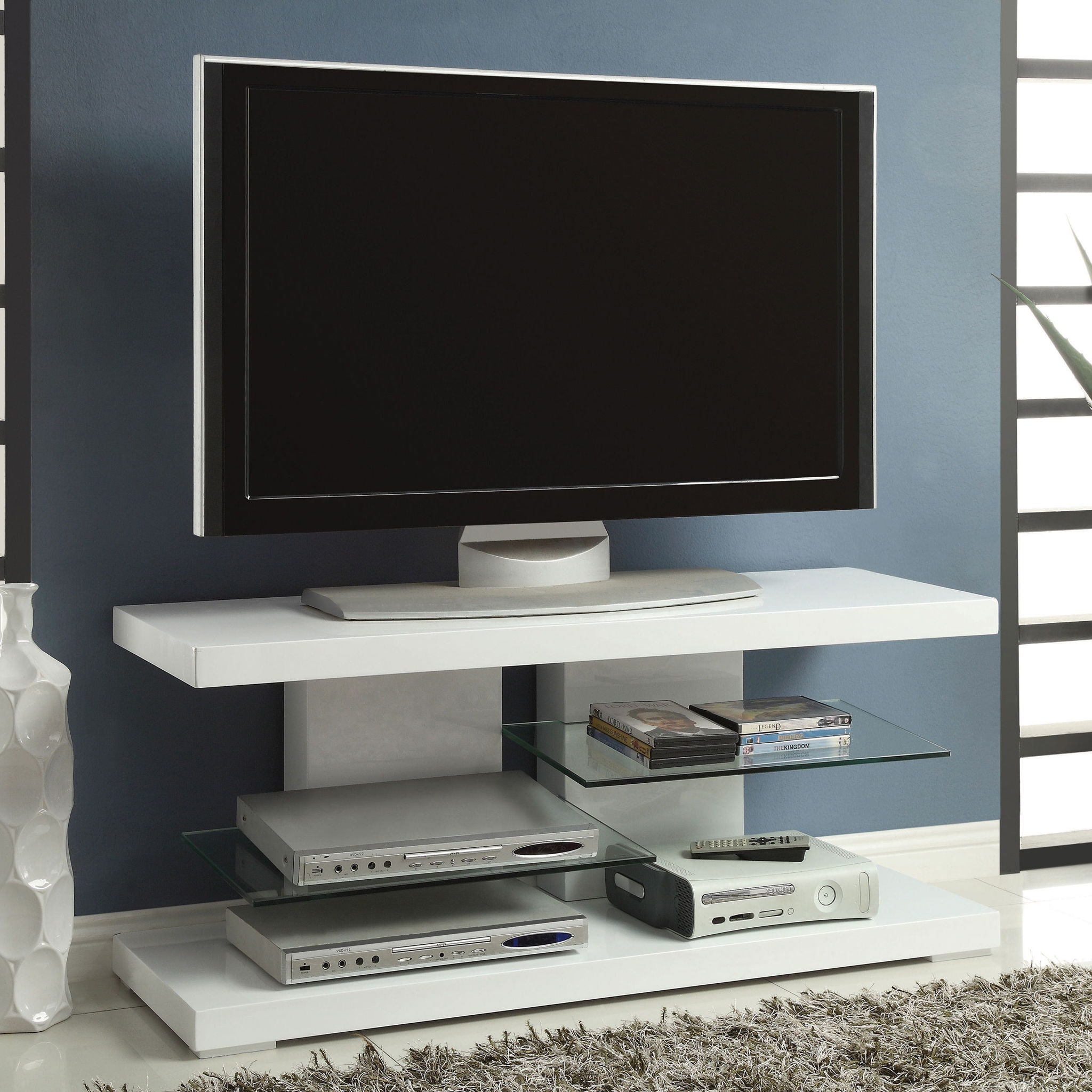 Strick & Bolton - Shelf TV Stand With Tempered Glass Shelves - White