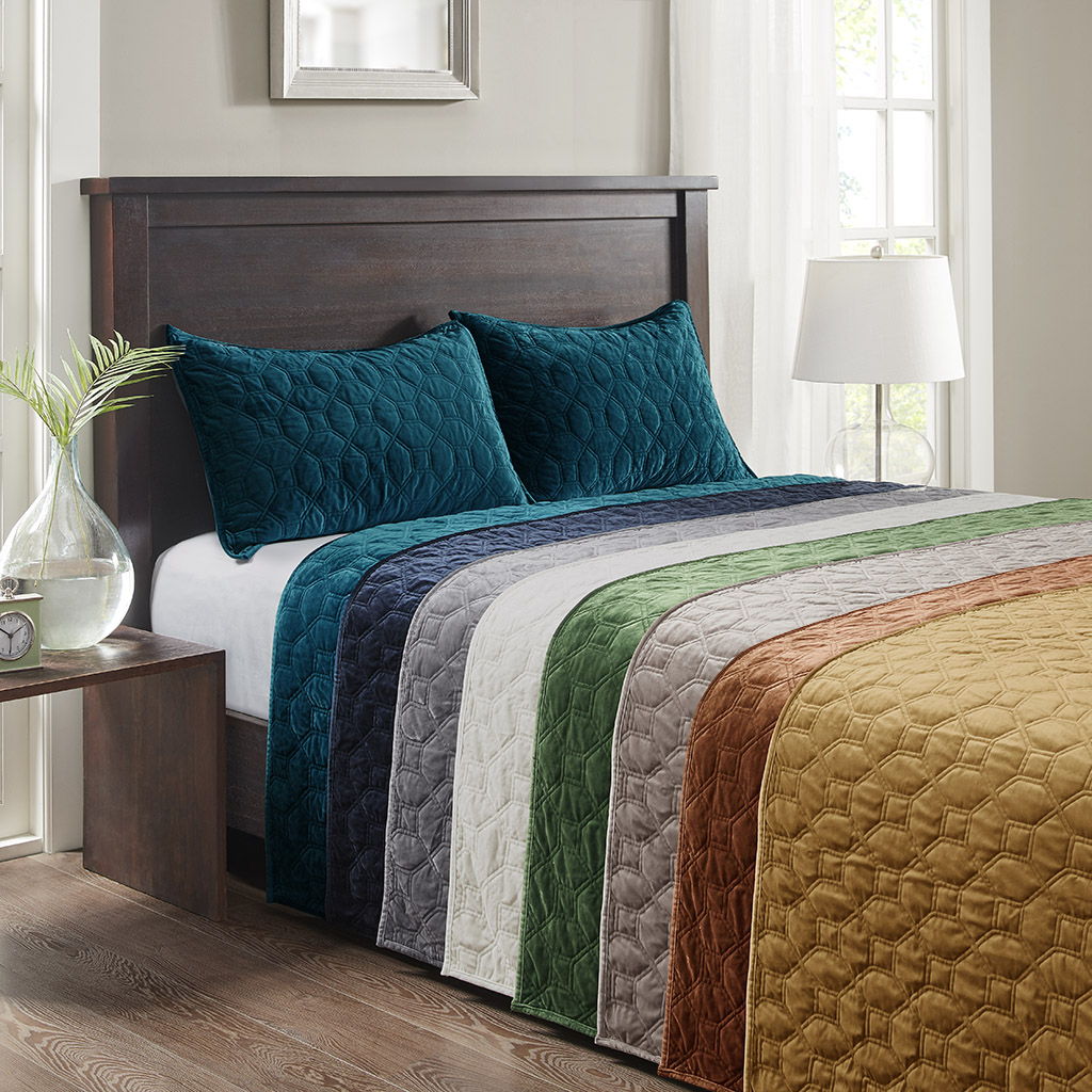 Harper - 3 Piece Velvet Quilt Set Full - Orange
