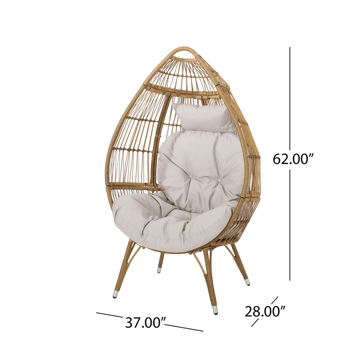 Basket Chair With Teardrop Shape And Water Resistant Cushion - Natural