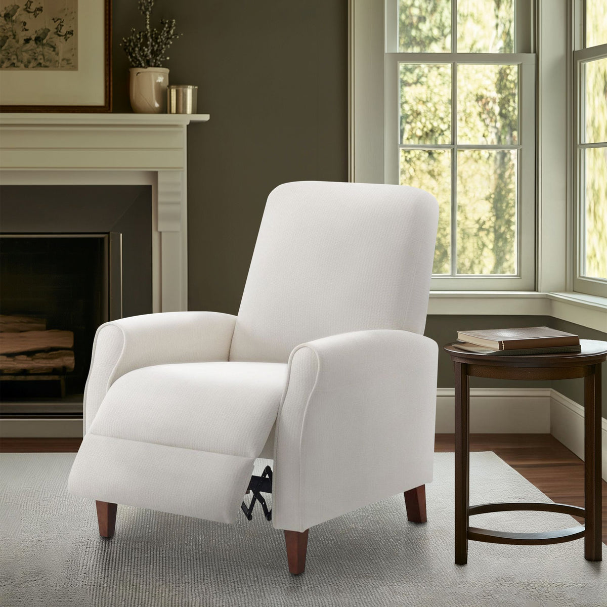 Marena - Upholstered Manual Push Back Recliner - Cream