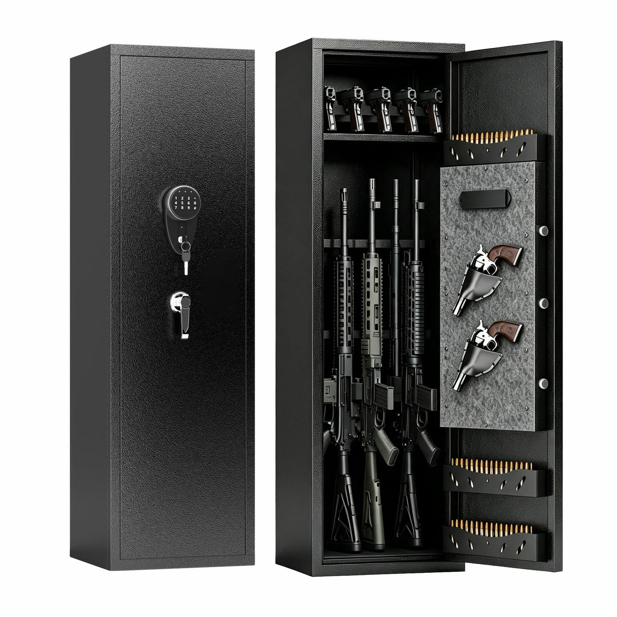 Rifle Safe, Biometric & Keypad Lock, Adjustable Gun Racks With Built In Alarm System