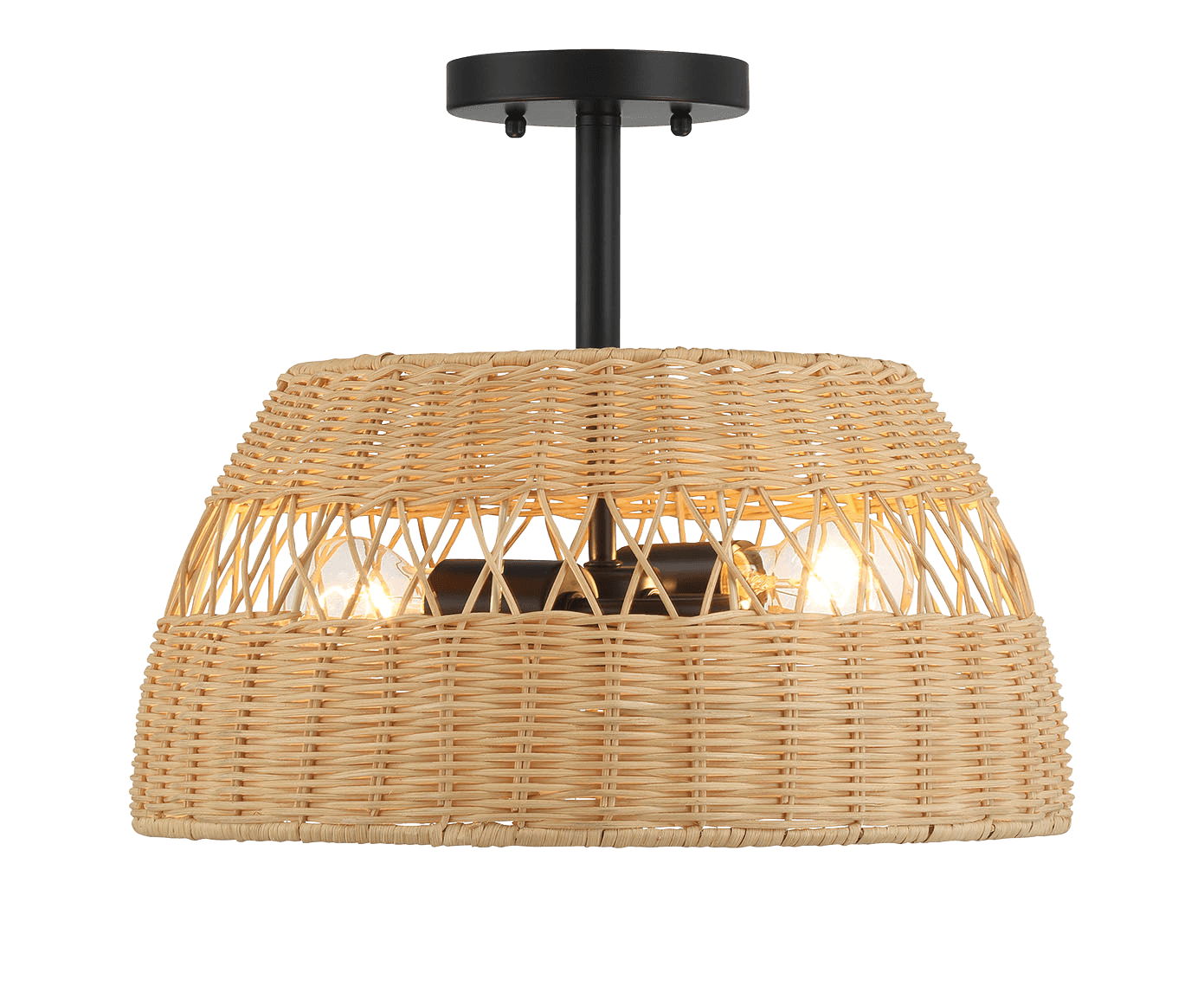 Twinkle - Double Lights Semi Flush With Shade - Black / Rattan
