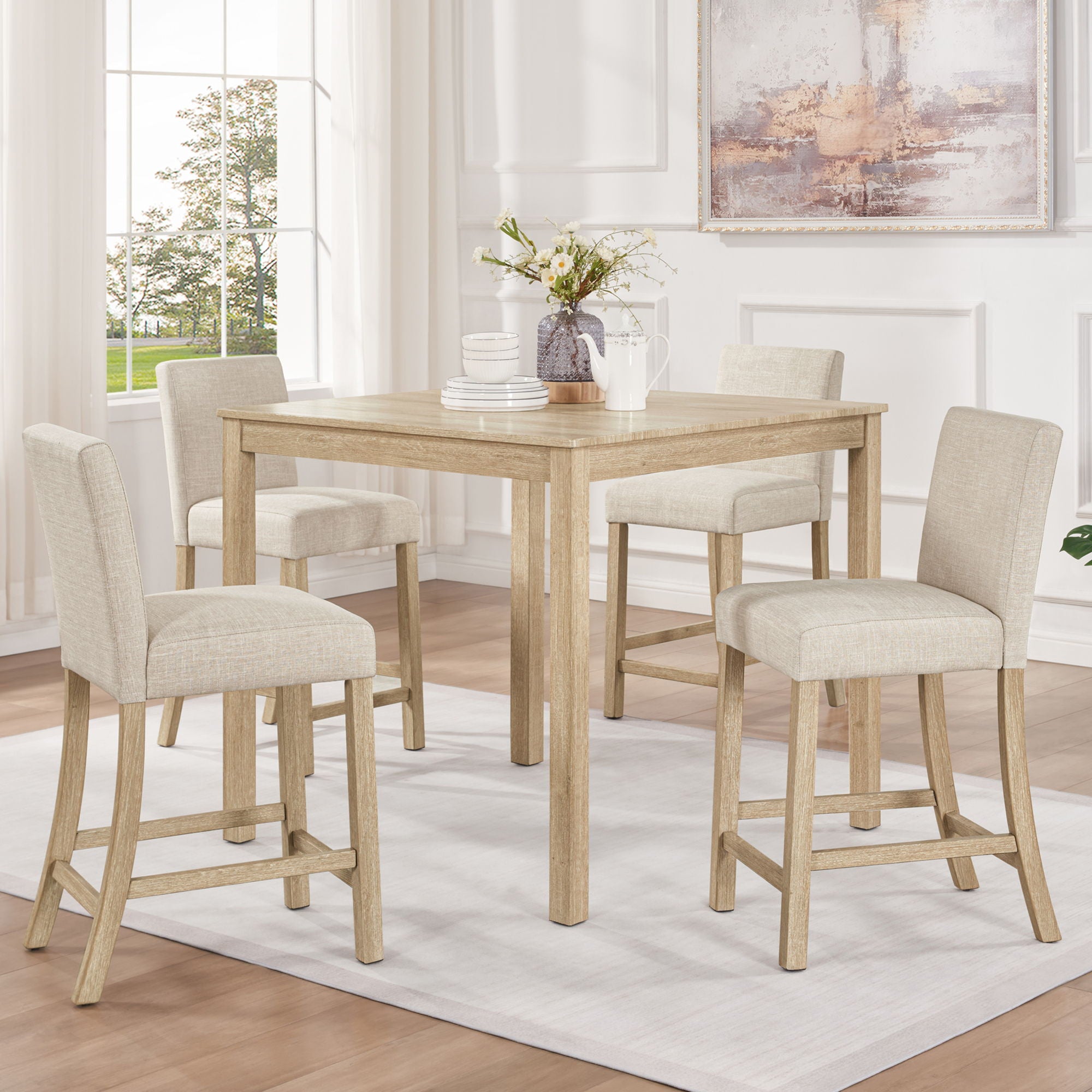 5 Piece Counter Height Table Set With 4 Chairs