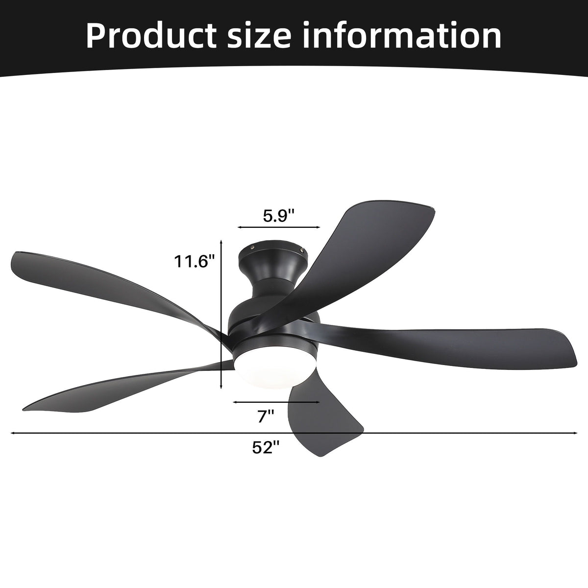 52" Ceiling Fan With 3 Color Dimmable LED Light, DC Reversible Motor, 6 Speed Settings