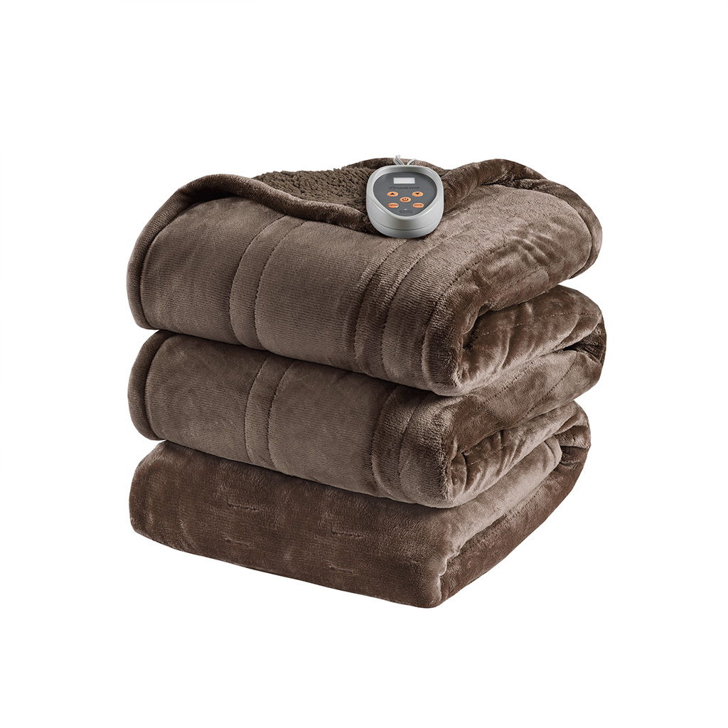 Heated Microlight to Berber - Queen Blanket - Chocolate
