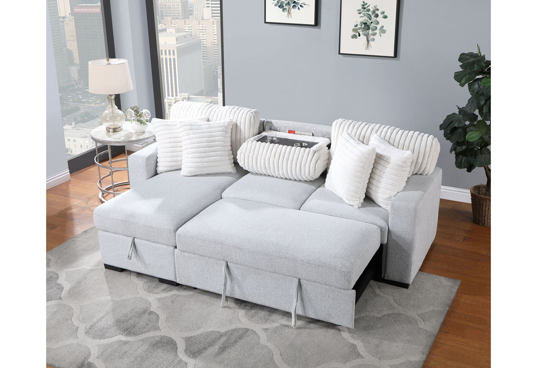 U0204 - Reversible Sofa Bed With USB - Light Gray / White