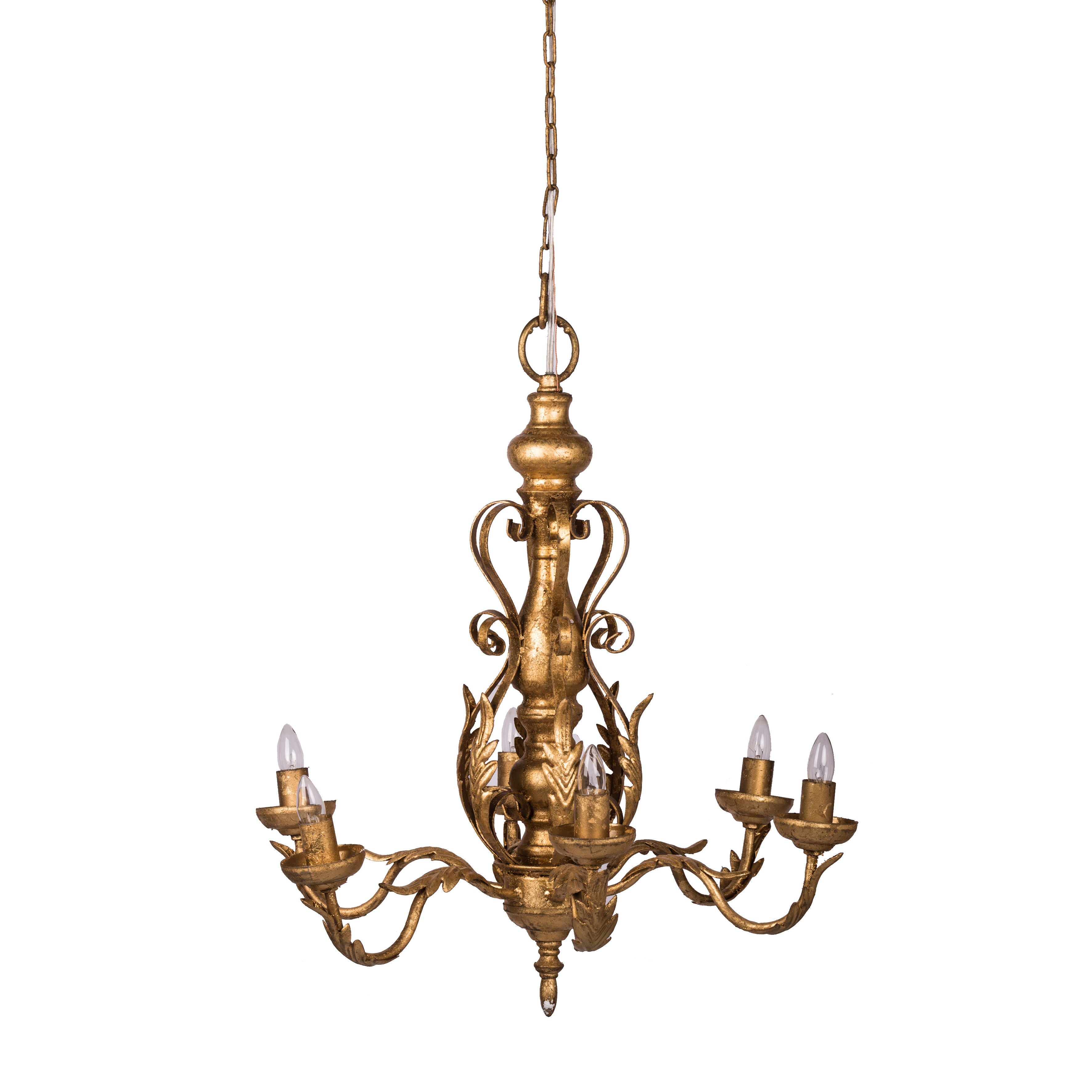6 Light Chandelier, Hanging Light Fixture With Adjustable Chain For Kitchen Dining Room Foyer Entryway, Bulb Not Included - Gold