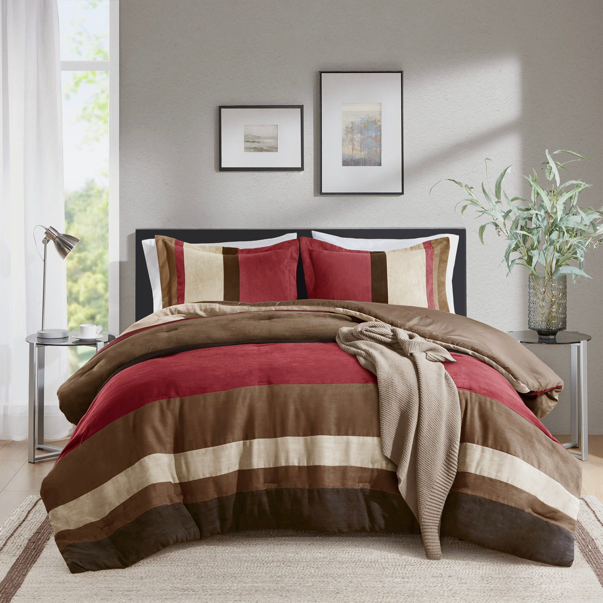 Boulder Stripe - Full/Queen Pieced Comforter Set - Brick