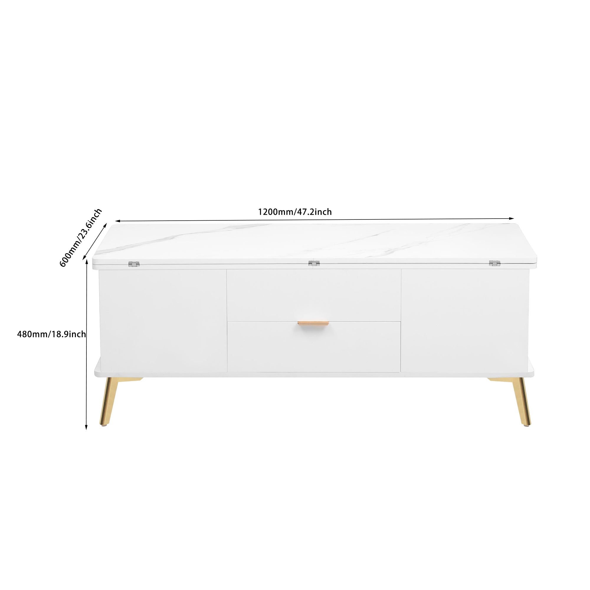 Modern Lift Top Coffee Table Multi Functional Table with Drawers in White