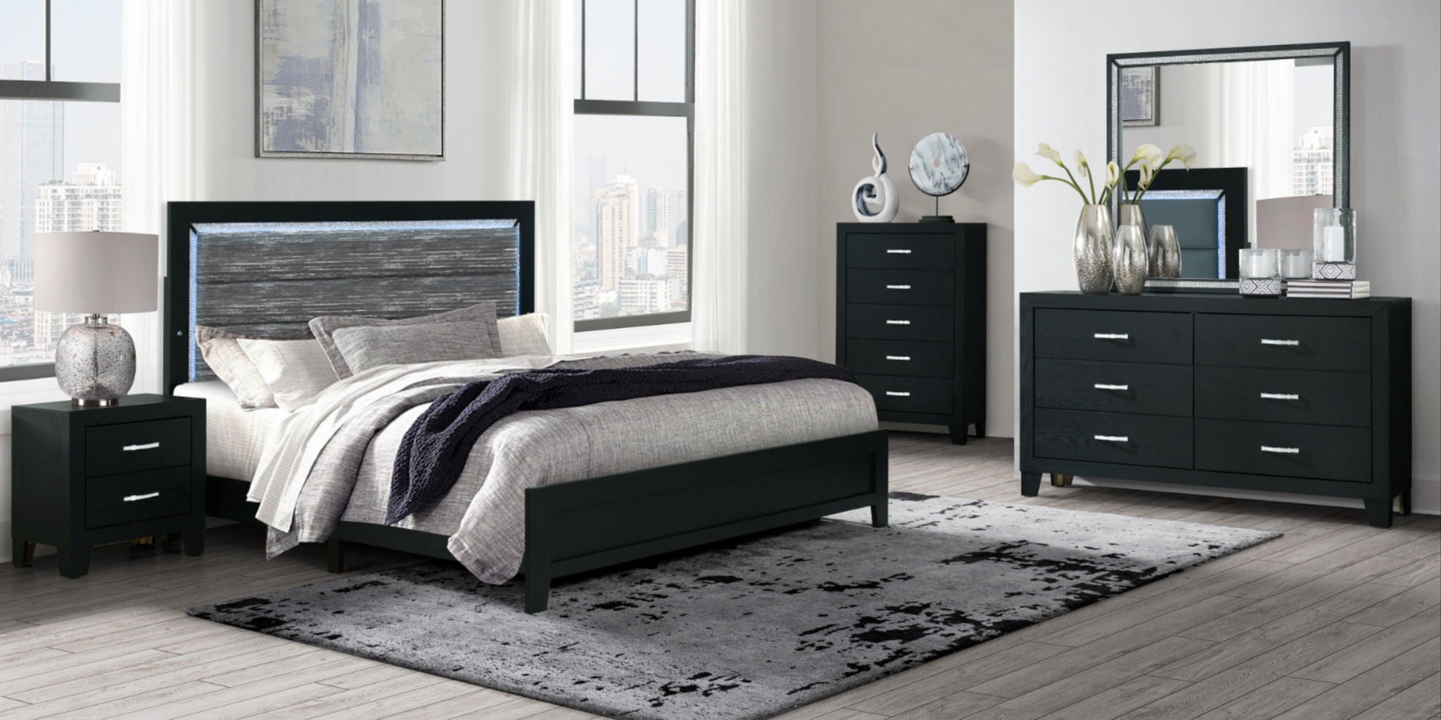 Reid - Queen Bed With LED - Black