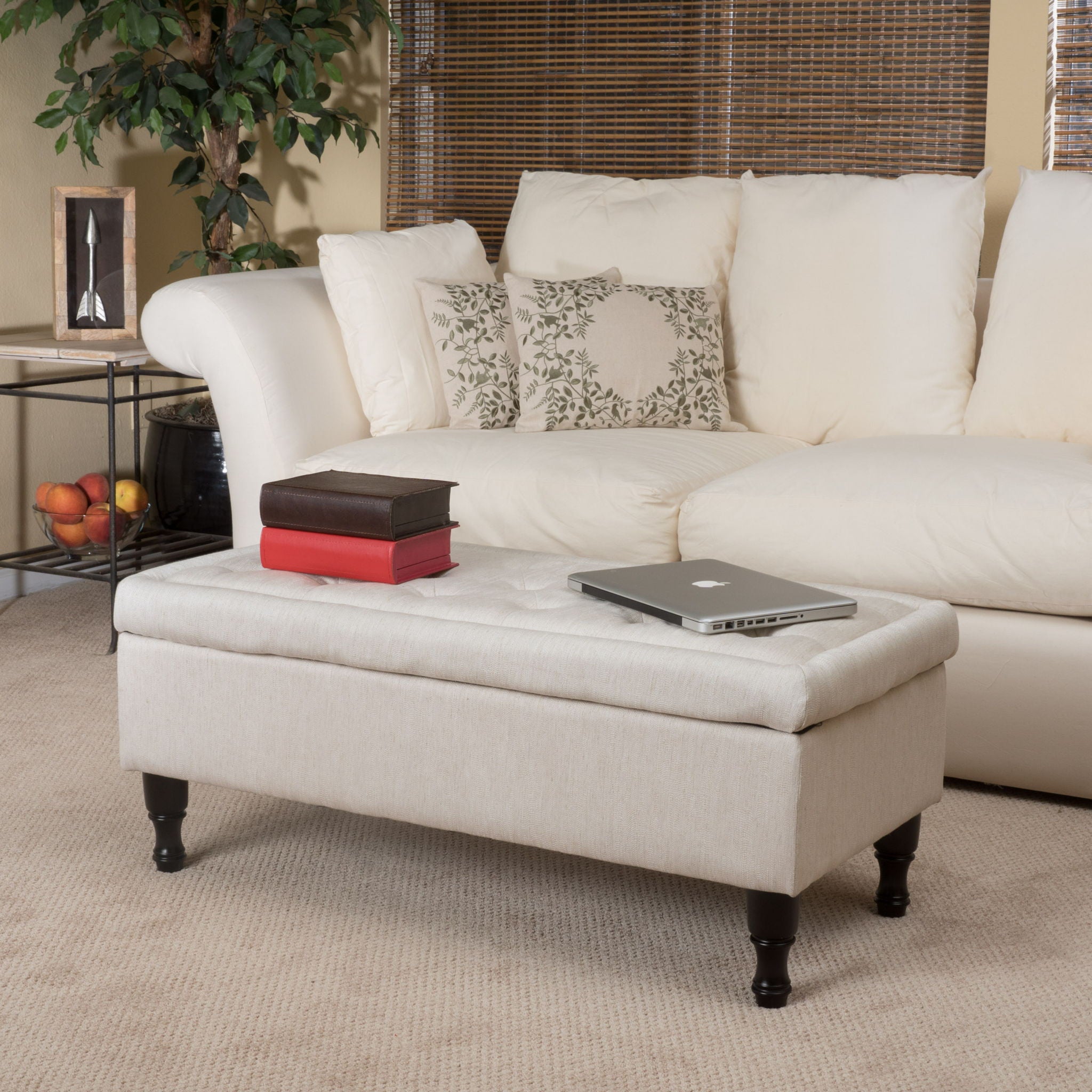 Button-Tufted Upholstered Ottoman With Hidden Storage - Linen