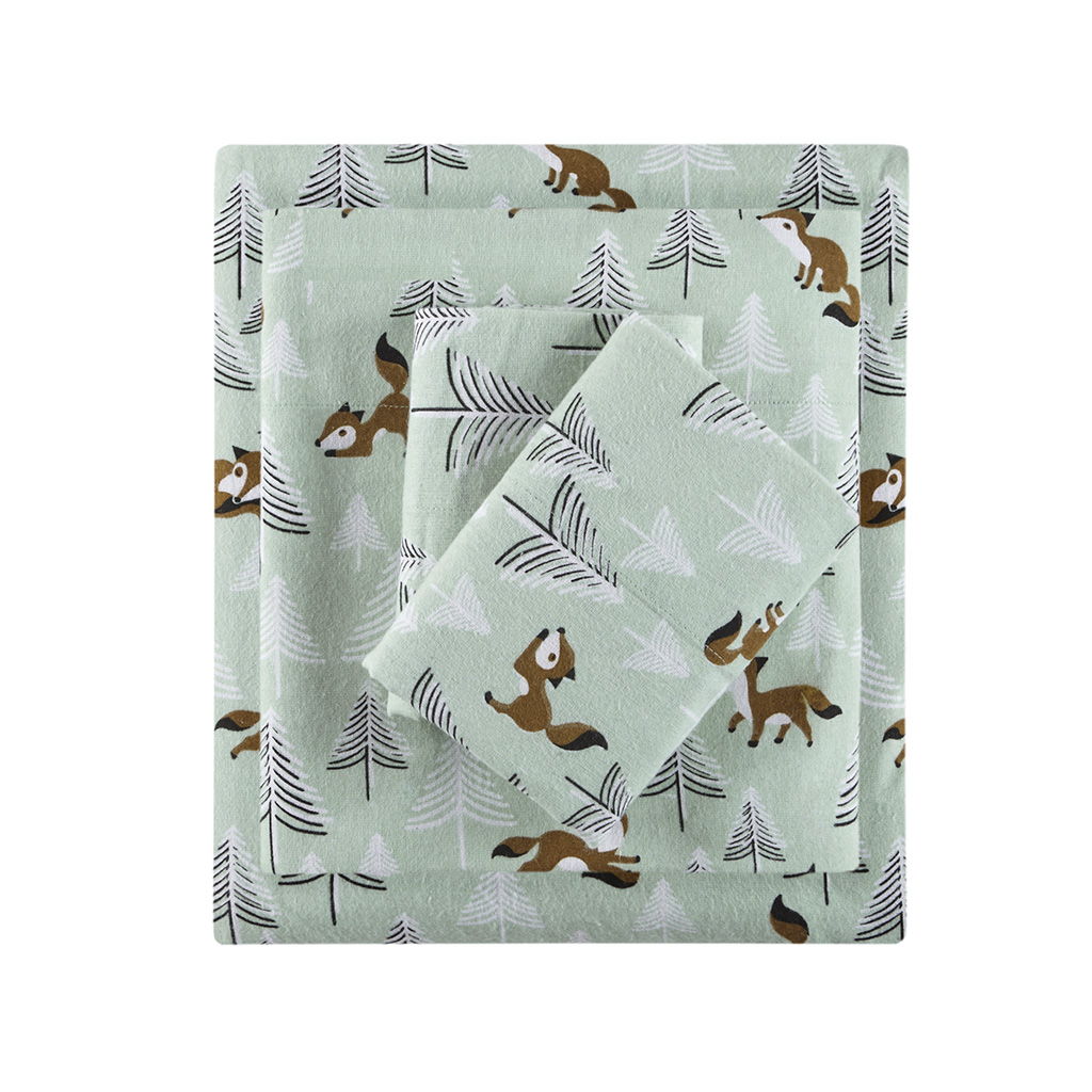 Twin Cozy Soft Novelty Print Sheet Set - Seafoam Foxes