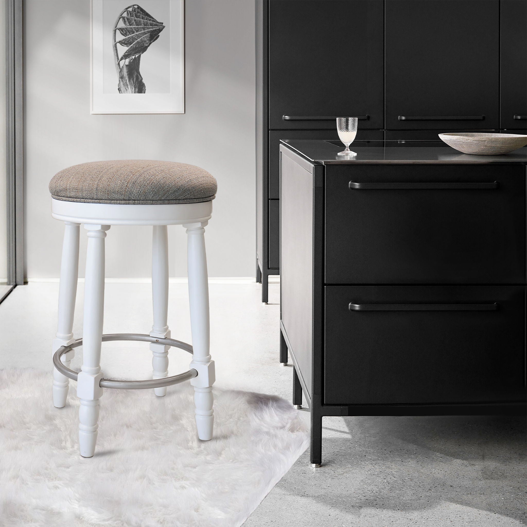 360° Swivel Wooden Barstools With Upholstered Seat, Counter Height (Set of 2)