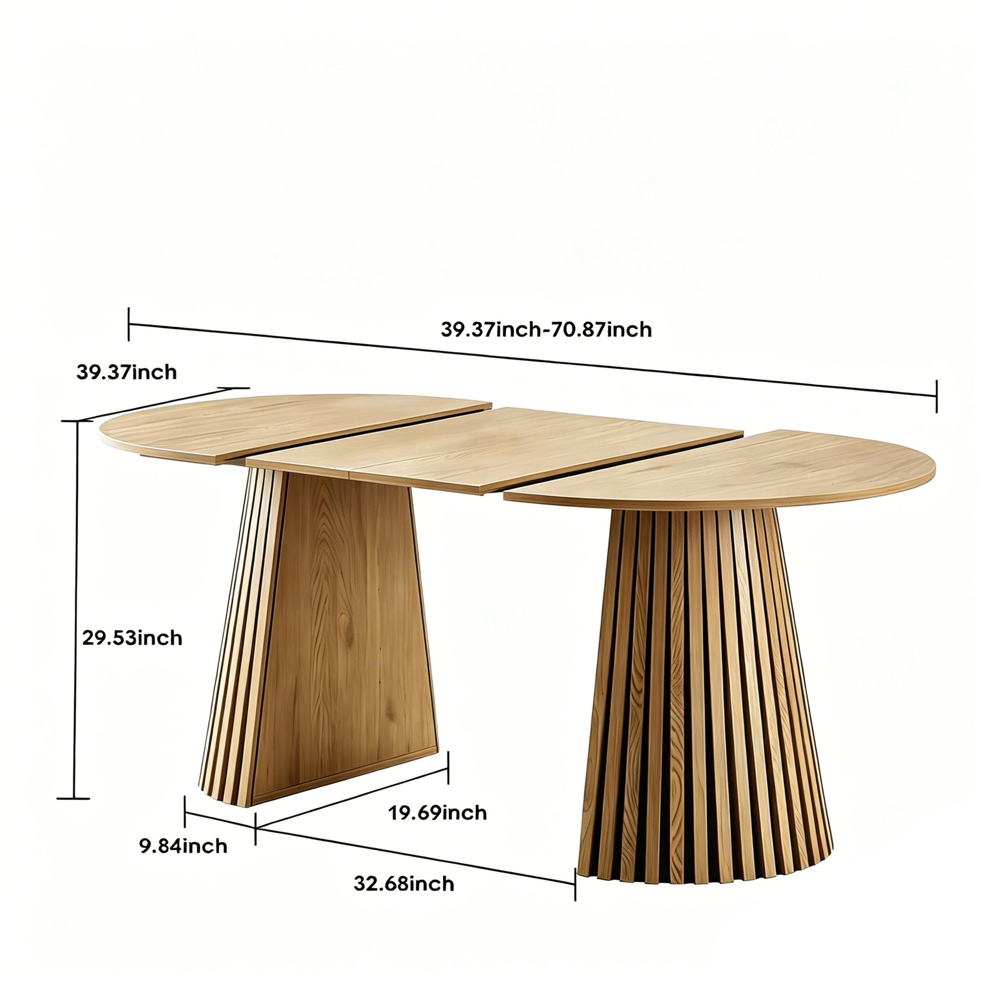 Dining Table, Flexible Extendable Oval Design With Slatted Legs - Natural Wood