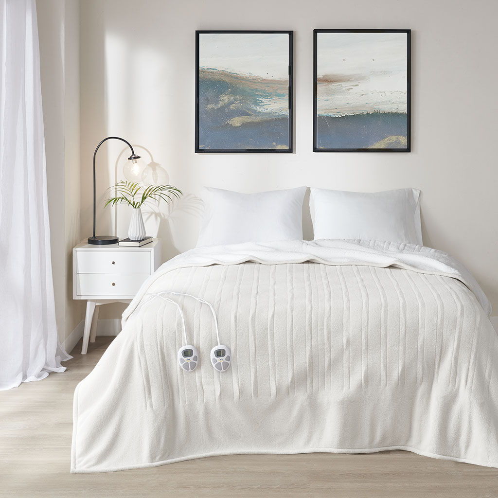 Fleece to Sherpa - King Comfort Heated Blanket - Ivory