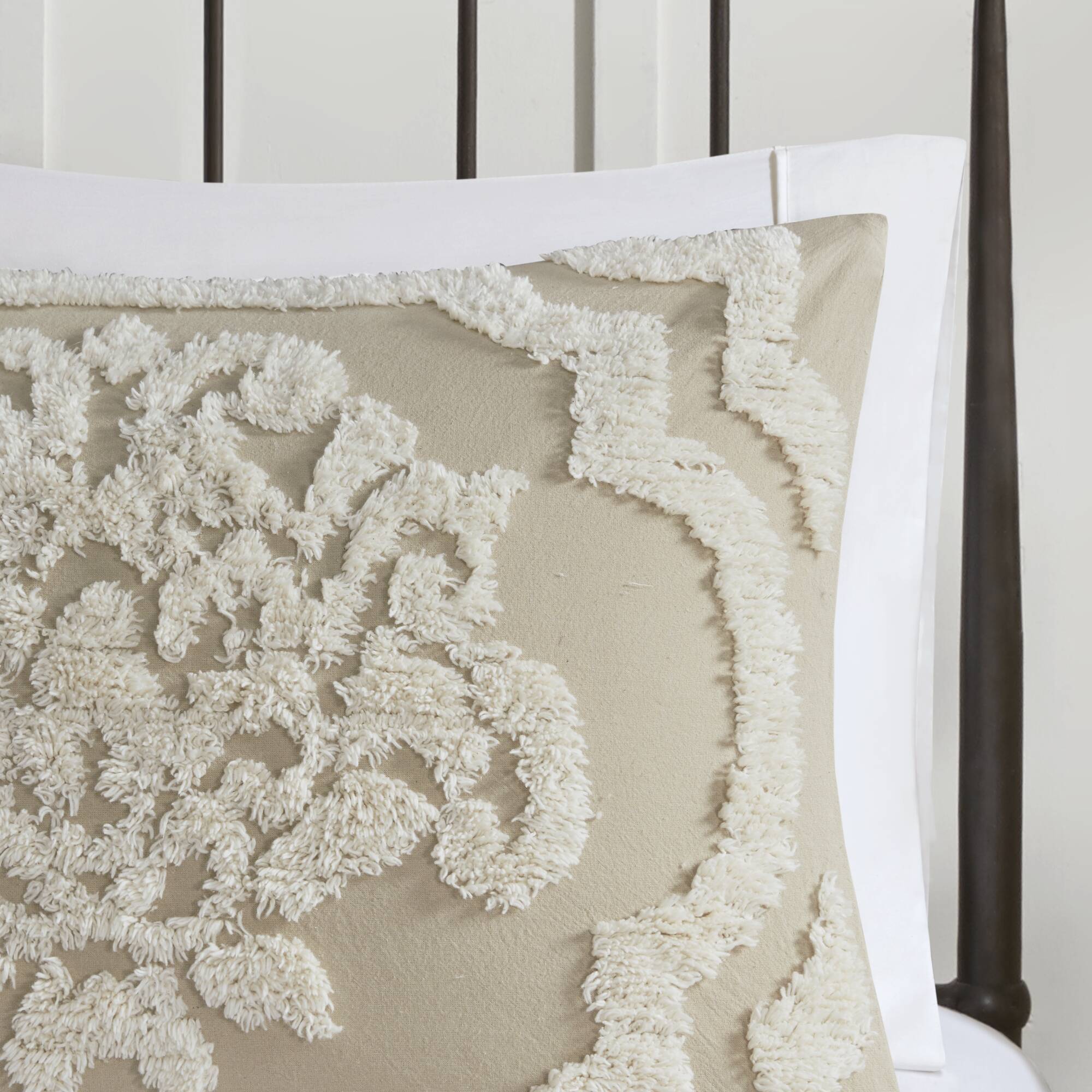 Viola - 3 Piece Tufted Damask Comforter Set - Taupe