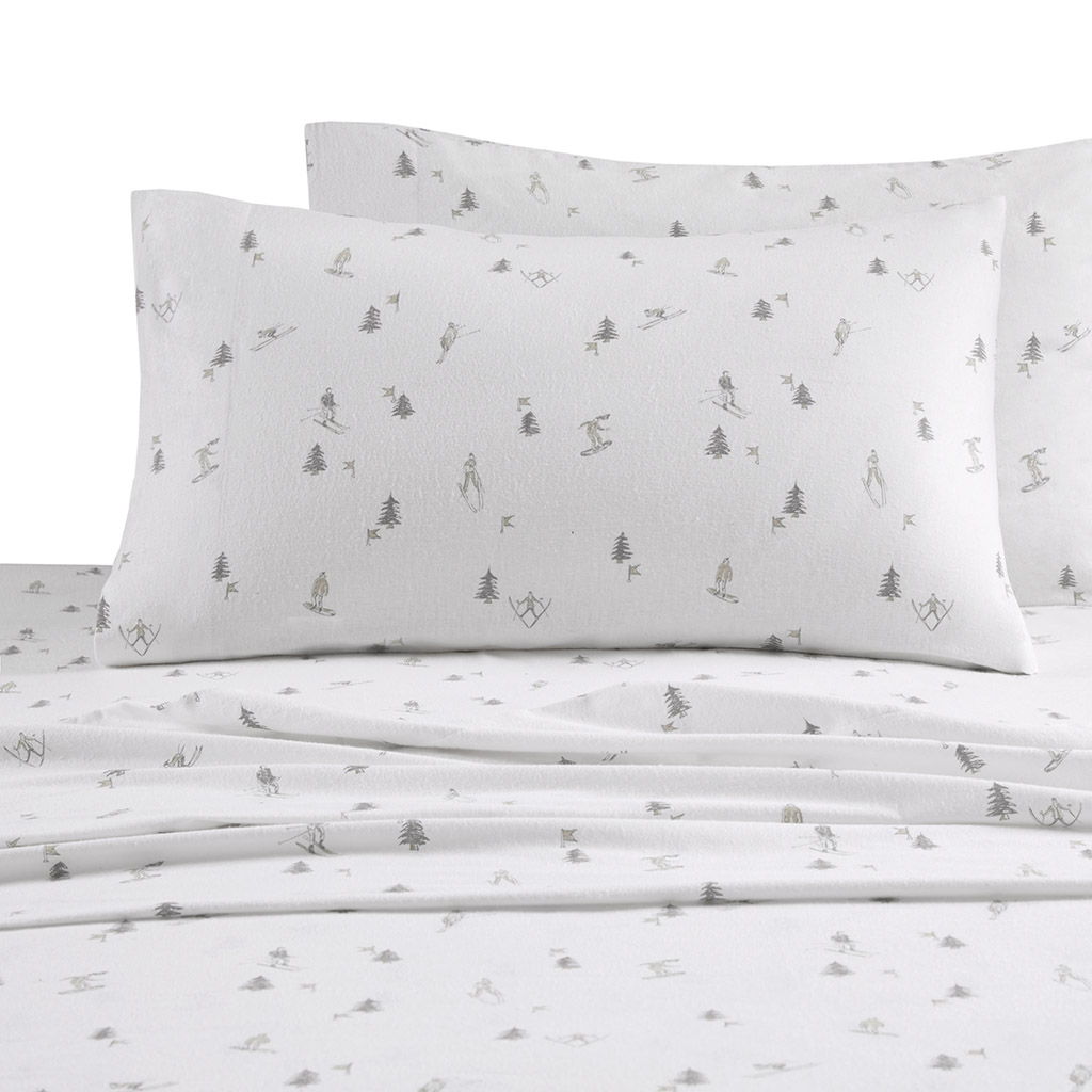 Cozy Cotton Flannel - Printed Sheet Set - Gray Skiers