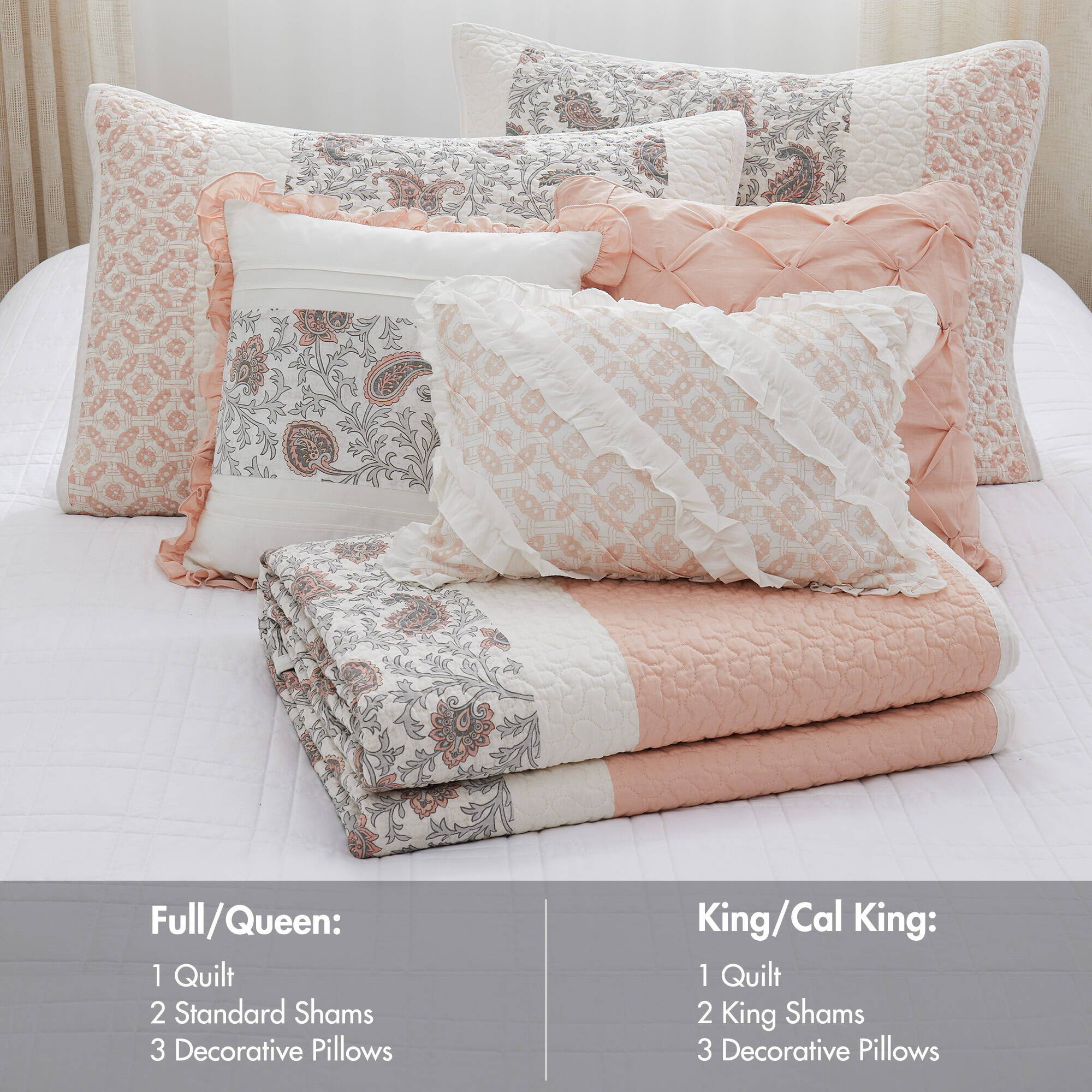 Dawn - 6 Piece Reversible Coverlet Set - Blush