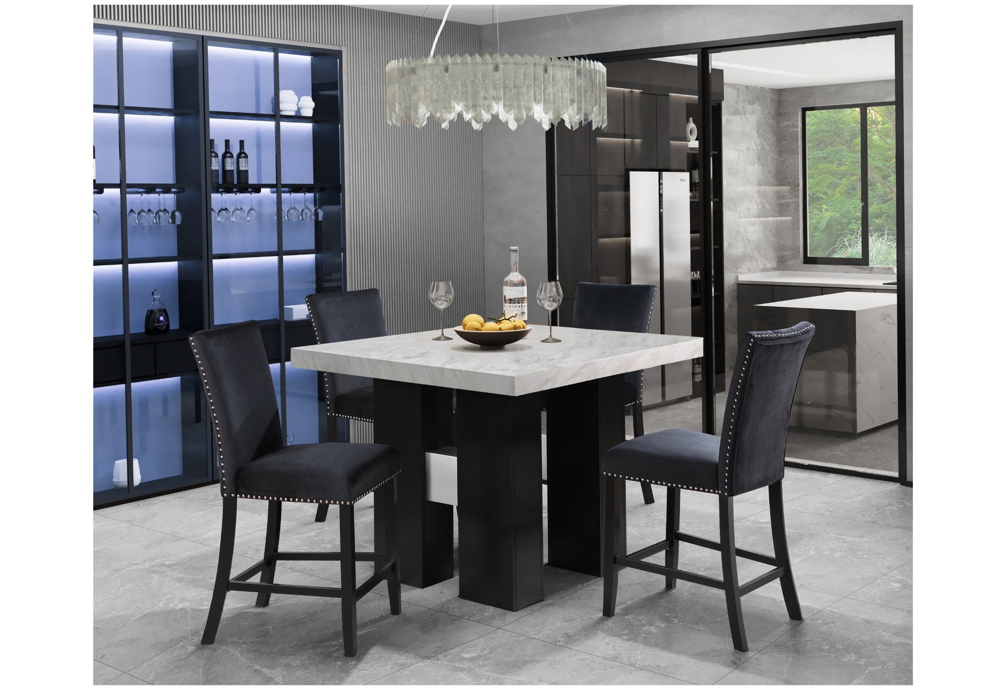 D04 - 5 Piece Dining Room Set (Bar Table And Four Bar Stools) - Black / White