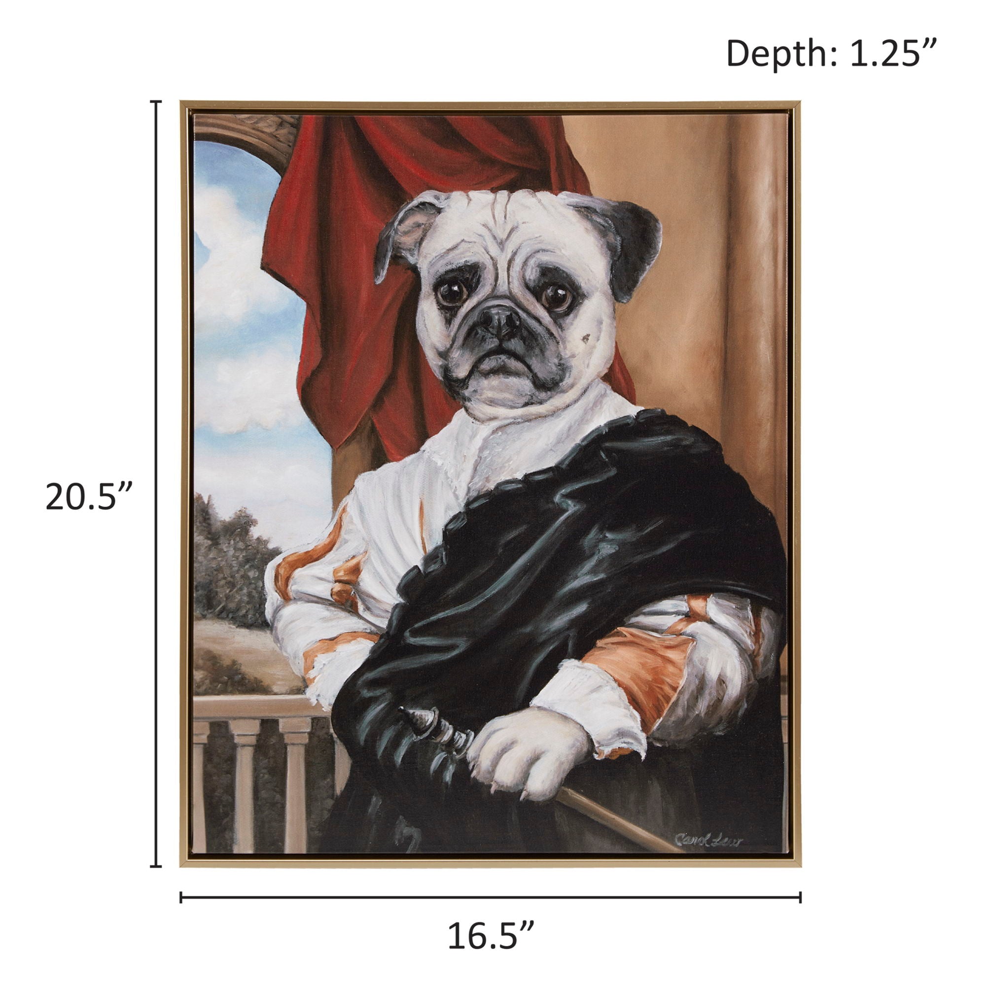 Pet Portrait - Captain's Guard Pug Framed Canvas Wall Art - Multi