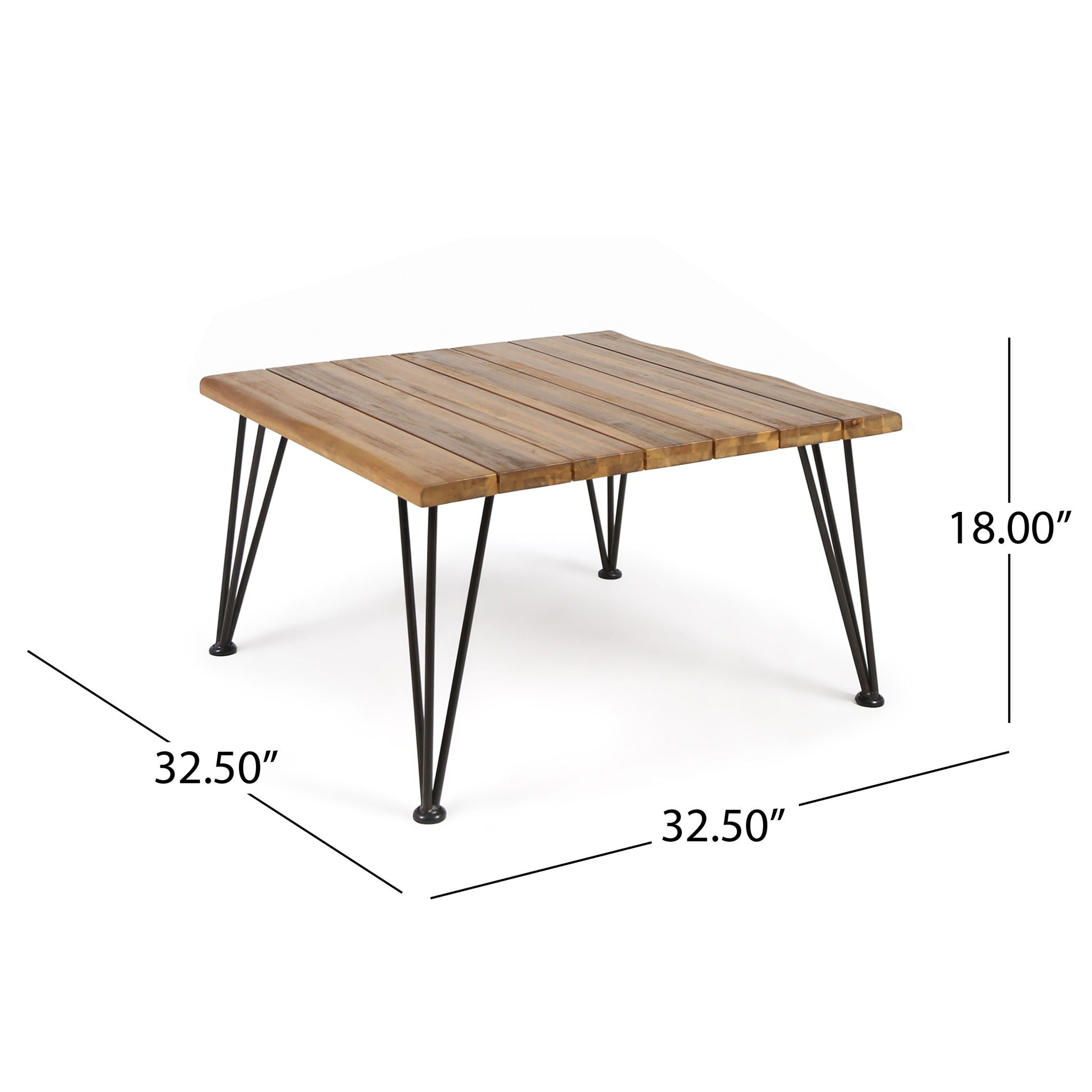 Outdoor Coffee Table With Slat Top And Metal Legs - Teak