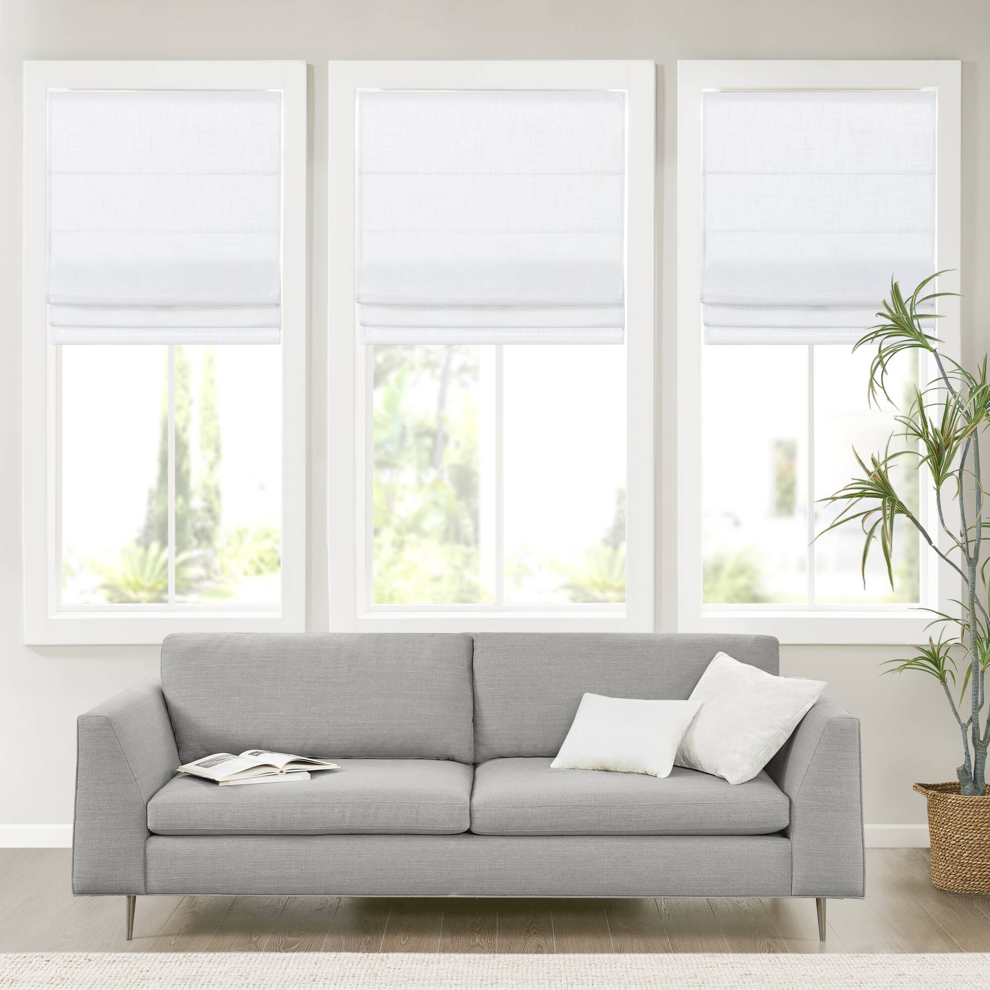 Kyler - 34x64" Linen Blend Light Filtering Cordless Roman Shade - White