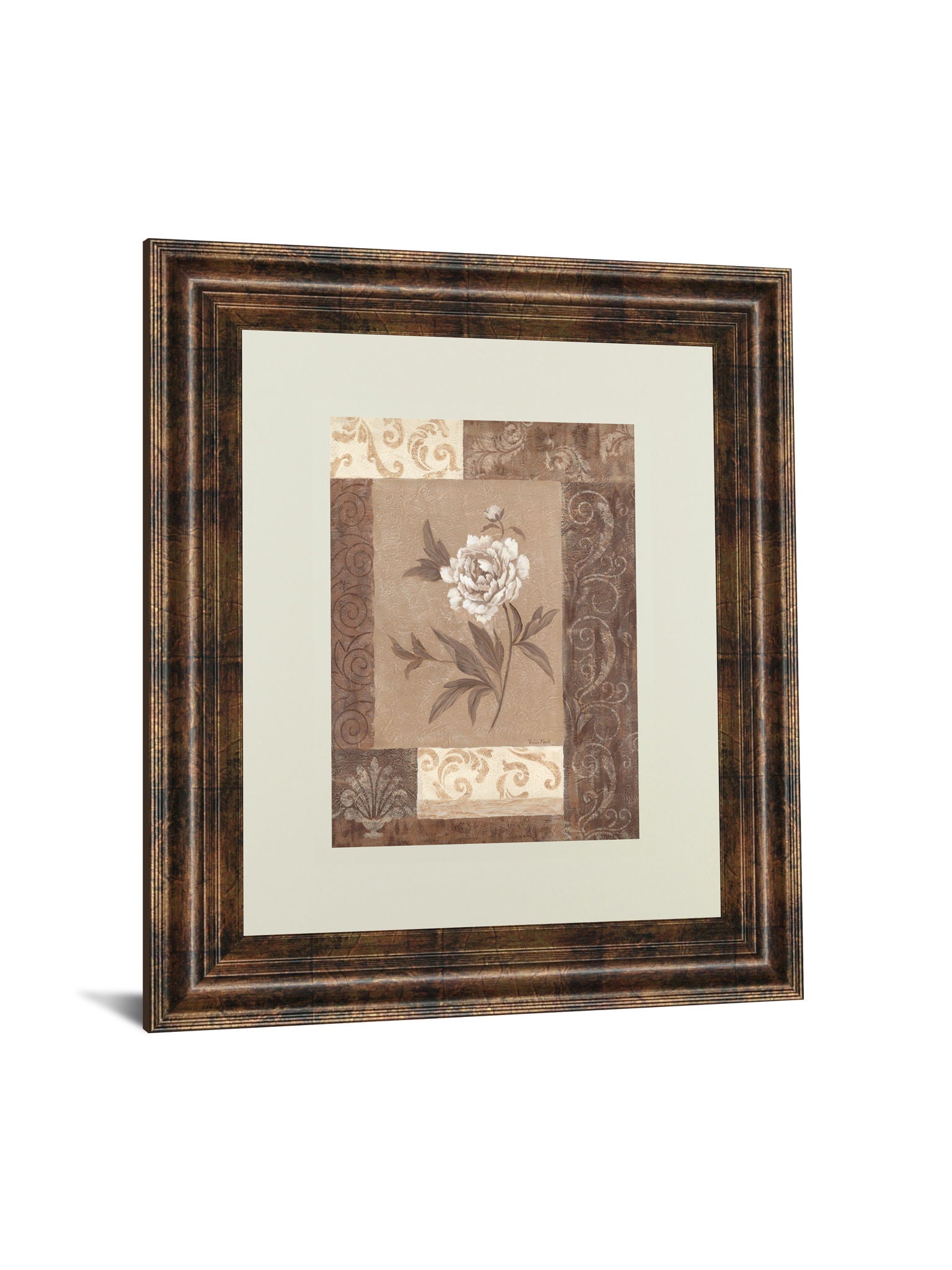 Single Peony By Vivian Flasch - Framed Print Wall Art - Light Brown