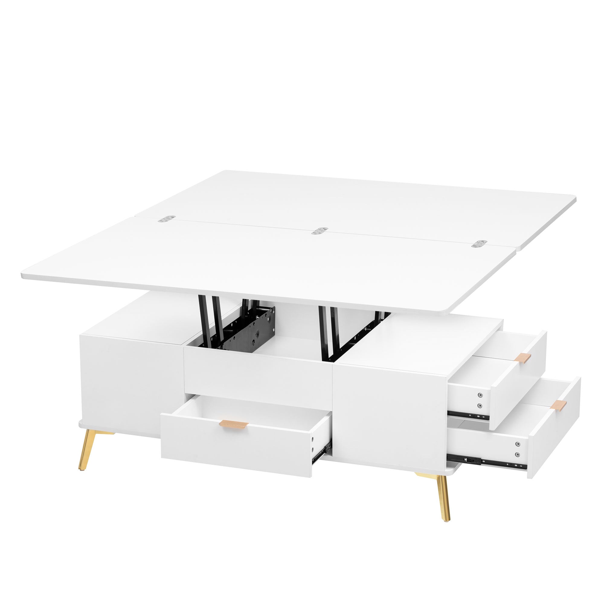 Modern Lift Top Coffee Table Multi Functional Table with Drawers in White