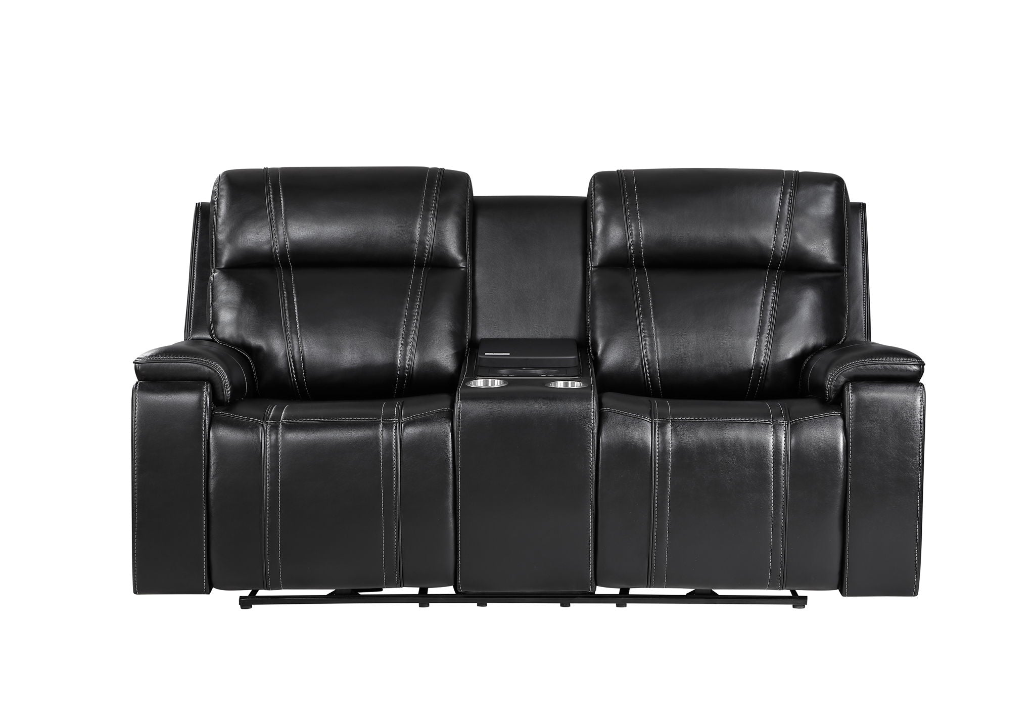 U8880 - Power Console Reclining Loveseat With Armrest Cupholder, Console Cooler With Watch Charger - Black